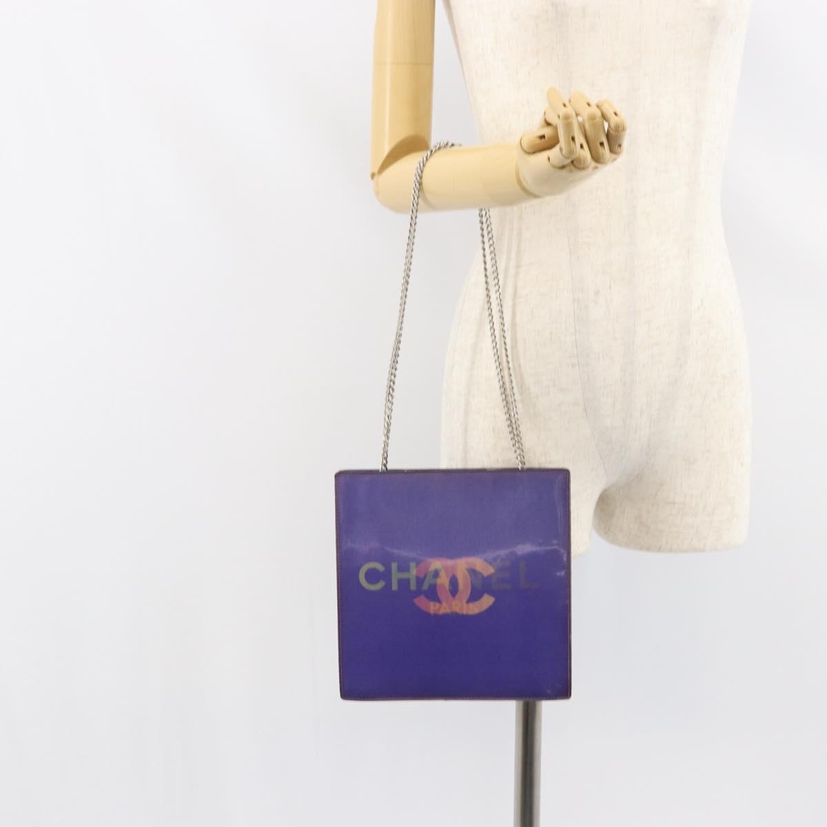 CHANEL Hologram Chain Shoulder Bag Vinyl Purple CC Auth ka1124