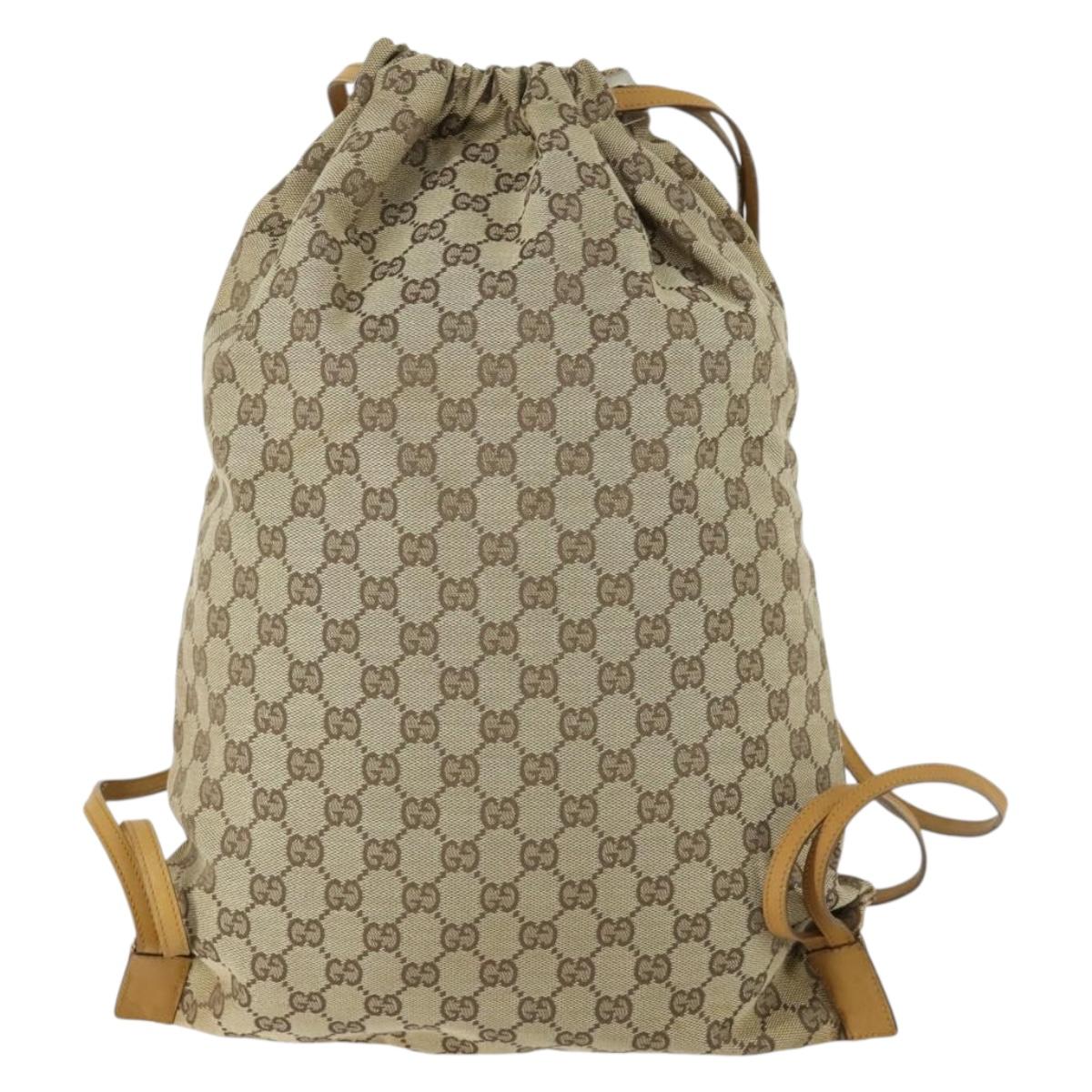 GUCCI GG Canvas Backpack Beige Silver Auth ka1128