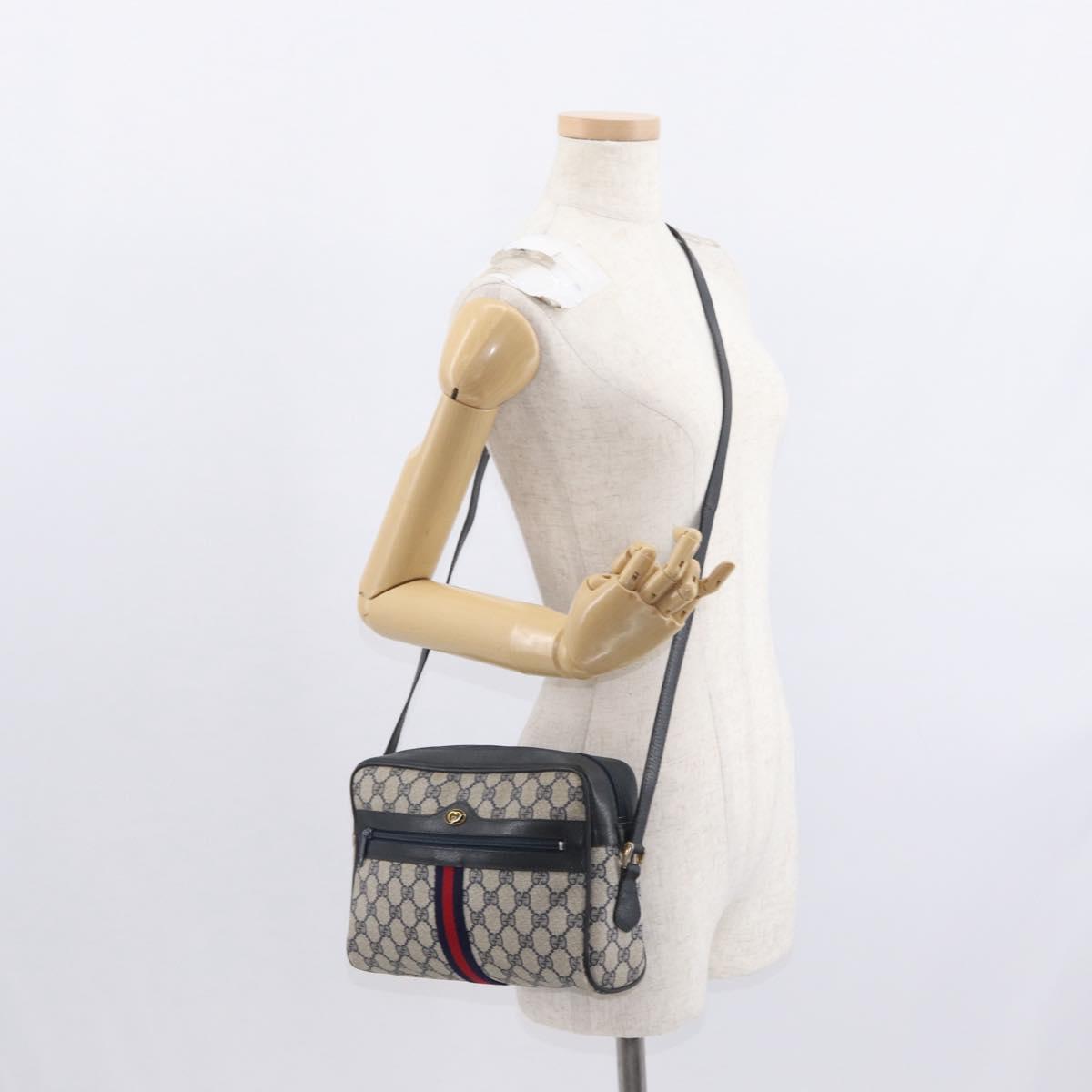 GUCCI GG Supreme Sherry Line Shoulder Bag PVC Navy Gold 010 378 Auth ka1129