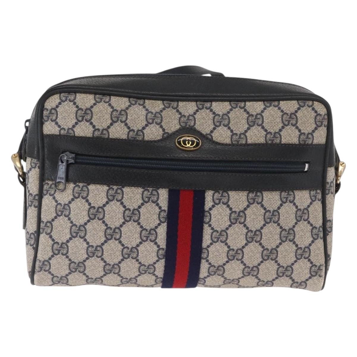GUCCI GG Supreme Sherry Line Shoulder Bag PVC Navy Gold 010 378 Auth ka1129
