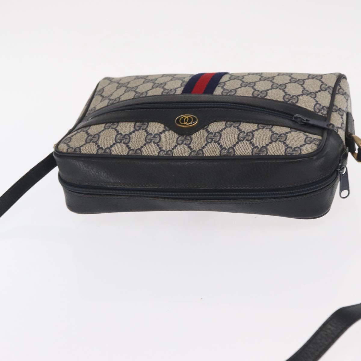 GUCCI GG Supreme Sherry Line Shoulder Bag PVC Navy Gold 010 378 Auth ka1129