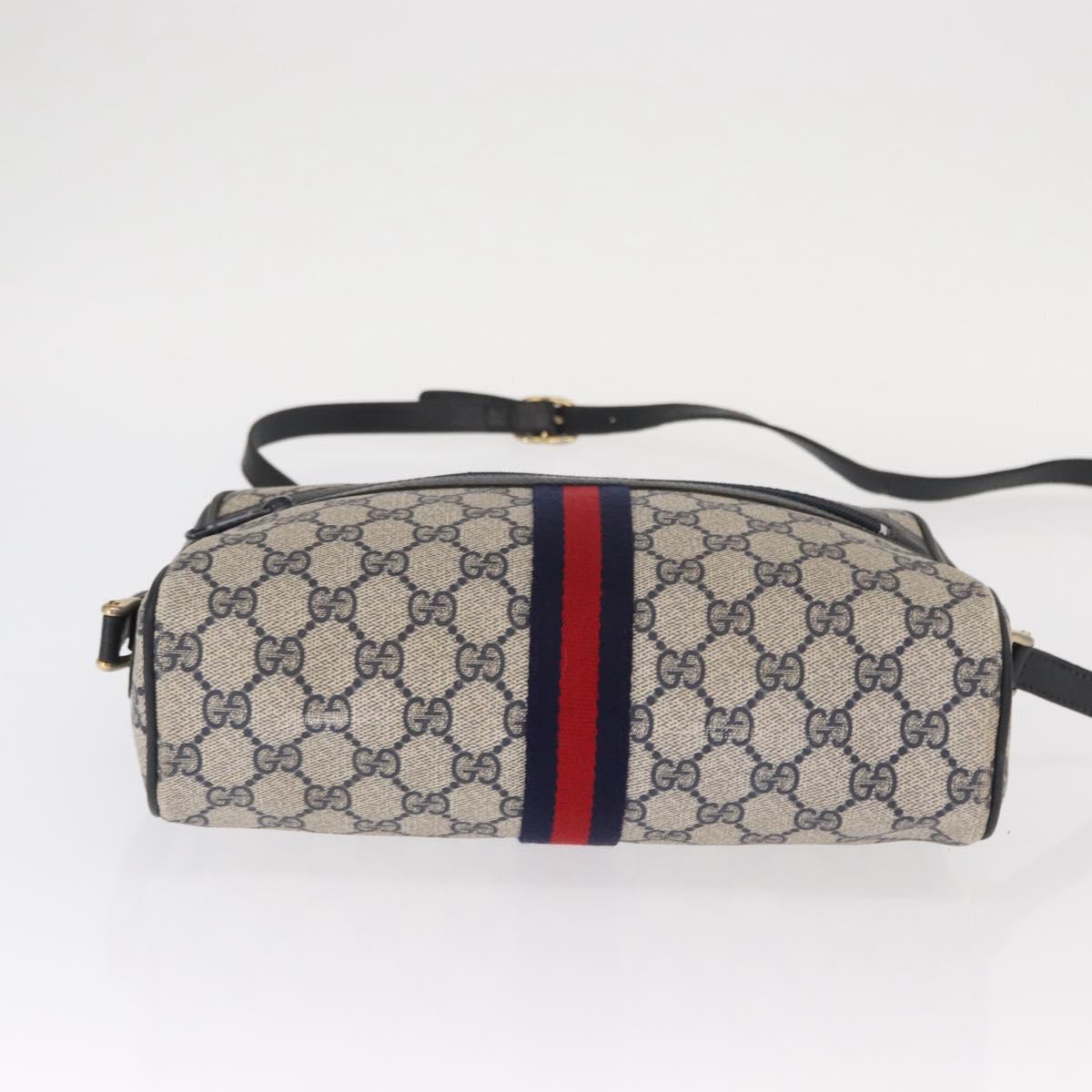 GUCCI GG Supreme Sherry Line Shoulder Bag PVC Navy Gold 010 378 Auth ka1129