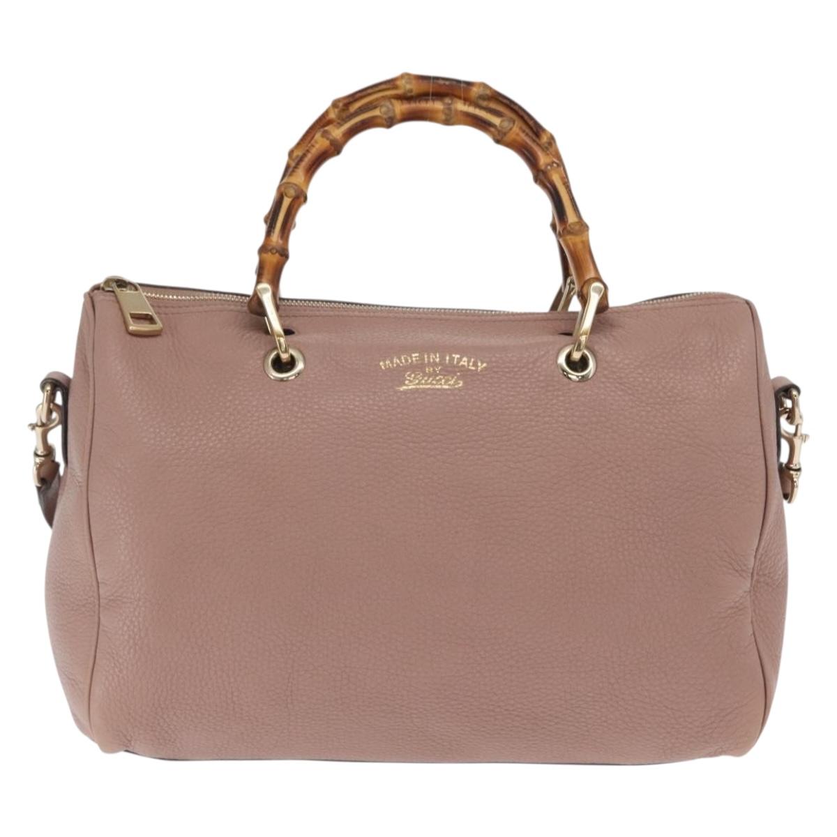 GUCCI Bamboo Hand Bag Leather 2way Pink Gold 353124 Auth ka1138