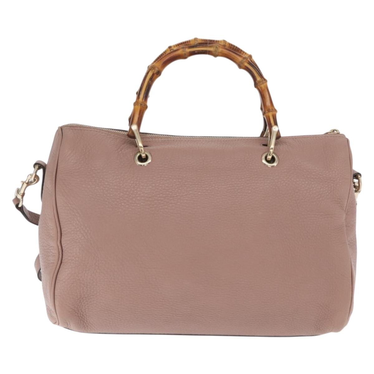 GUCCI Bamboo Hand Bag Leather 2way Pink Gold 353124 Auth ka1138