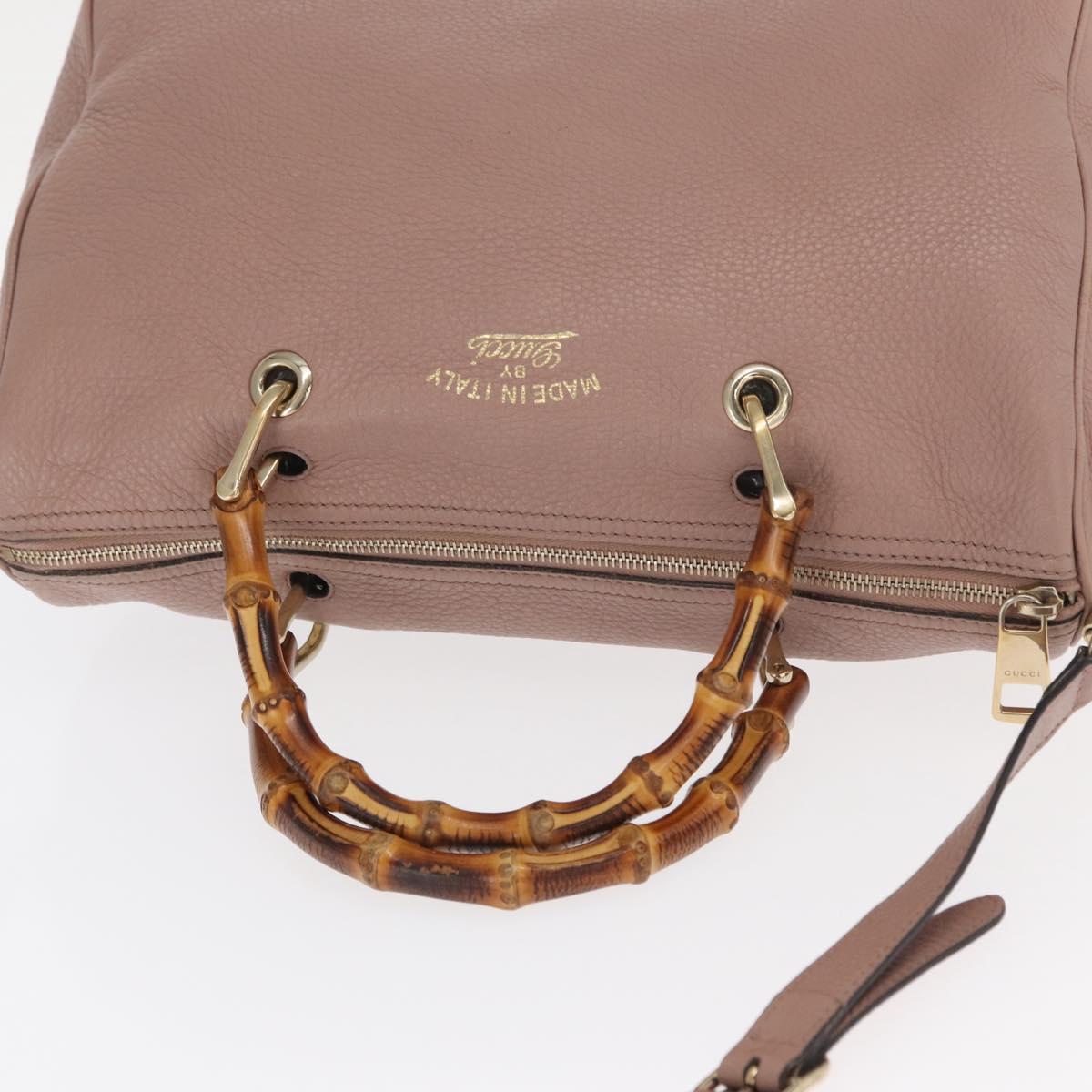 GUCCI Bamboo Hand Bag Leather 2way Pink Gold 353124 Auth ka1138