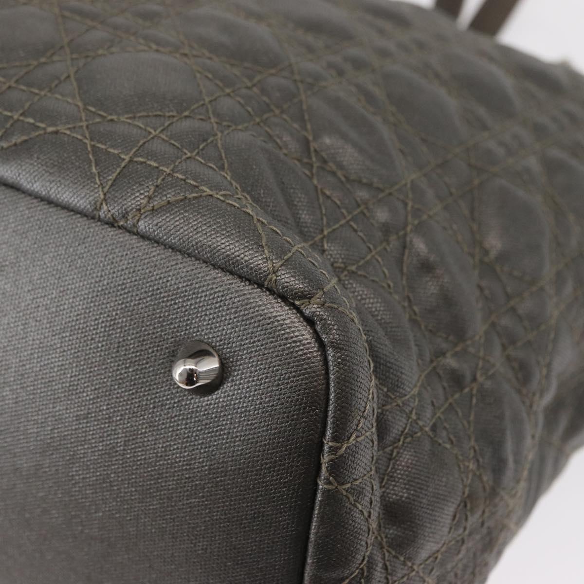 Christian Dior Canage Tote Bag Coated Canvas Silver tone Auth ka114