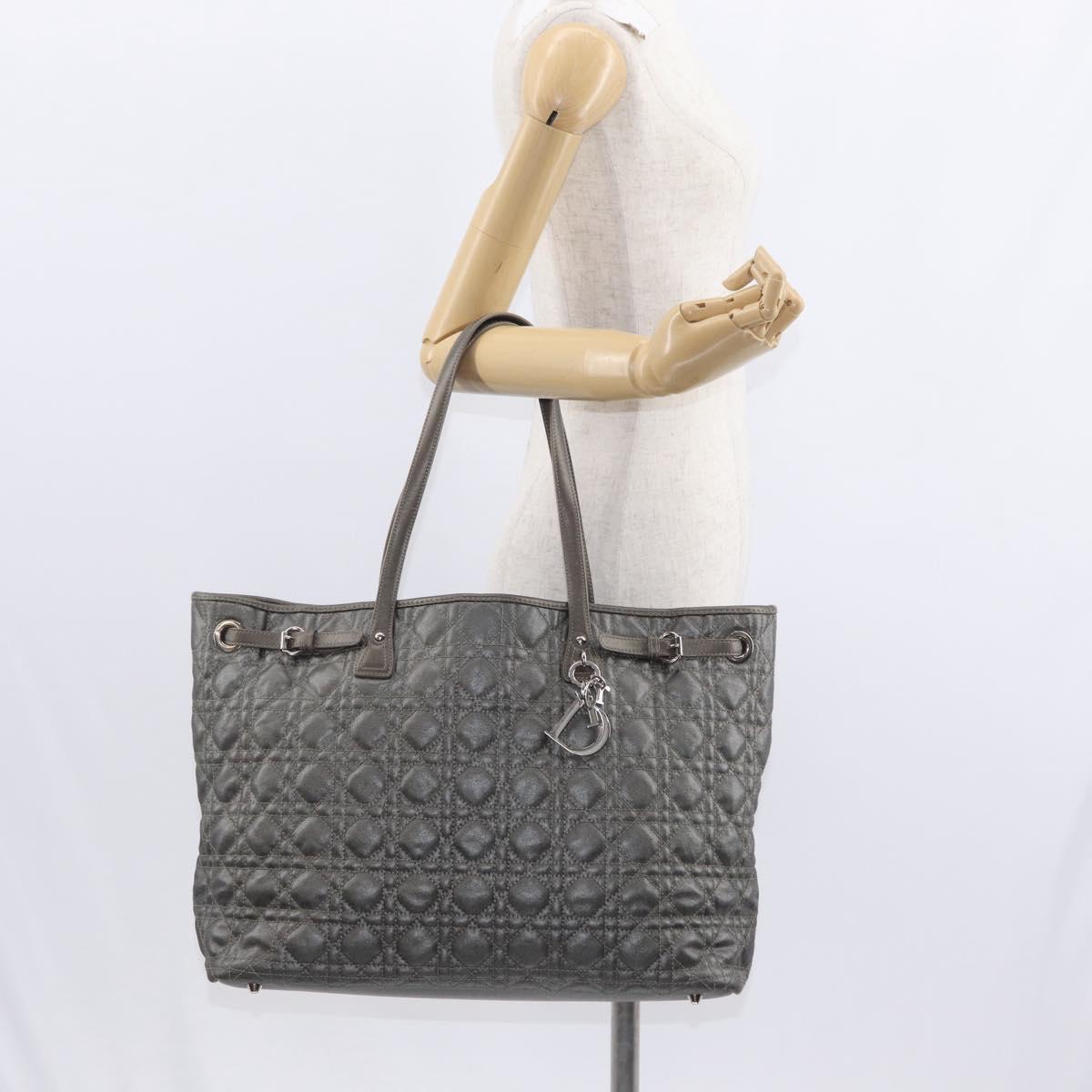 Christian Dior Canage Tote Bag Coated Canvas Silver tone Auth ka114