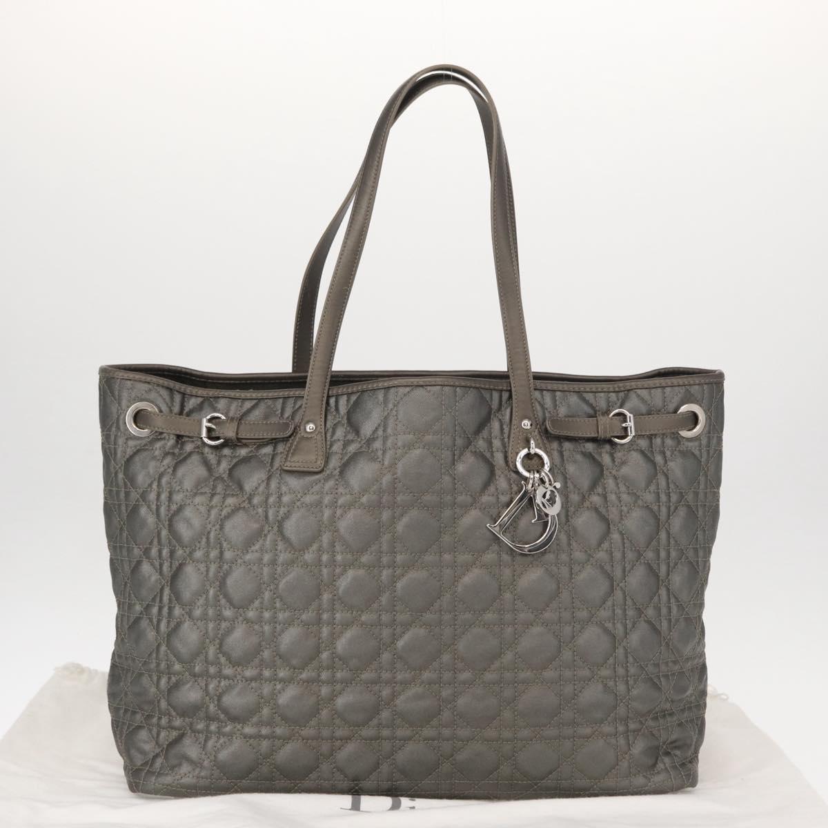 Christian Dior Canage Tote Bag Coated Canvas Silver tone Auth ka114