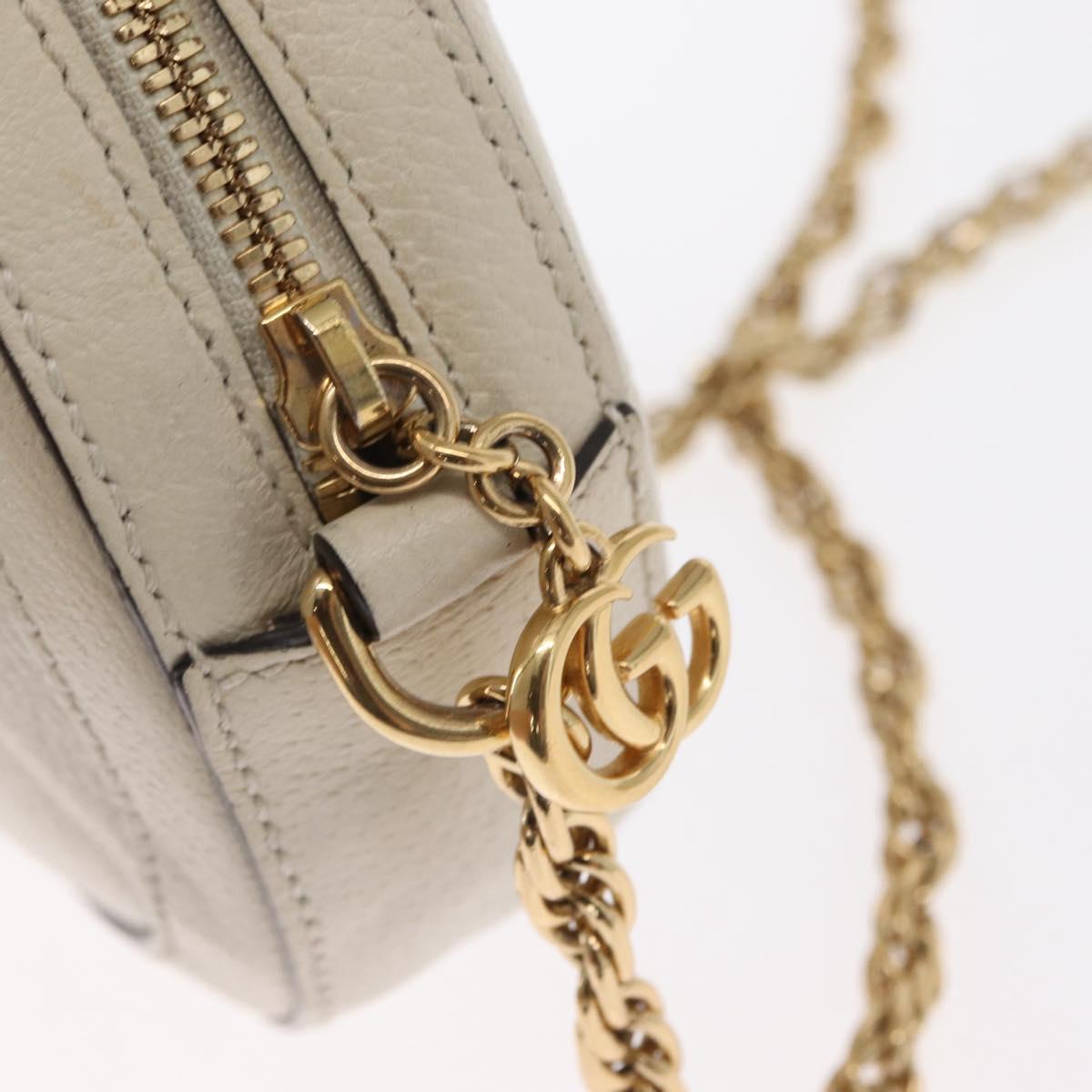 GUCCI Chain GG Marmont Sherry Line Bag Leather White Gold 550618 Auth ka1140