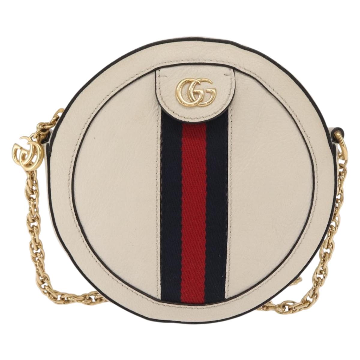 GUCCI Chain GG Marmont Sherry Line Bag Leather White Gold 550618 Auth ka1140