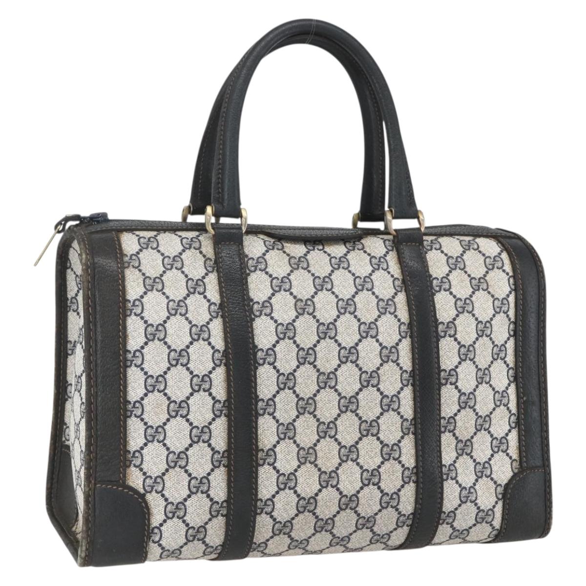 GUCCI GG Supreme Hand Bag PVC Navy Gold Auth ka1142