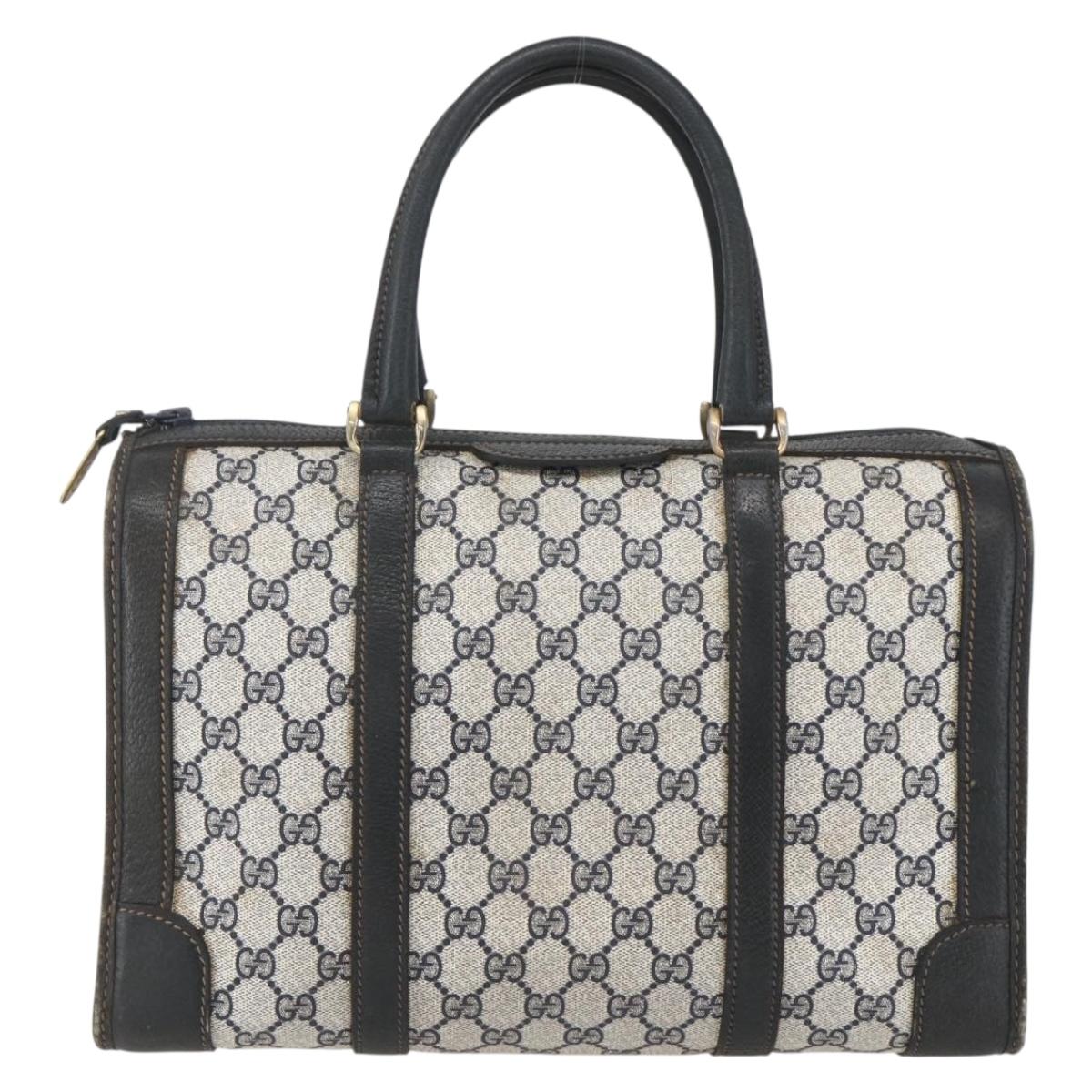 GUCCI GG Supreme Hand Bag PVC Navy Gold Auth ka1142