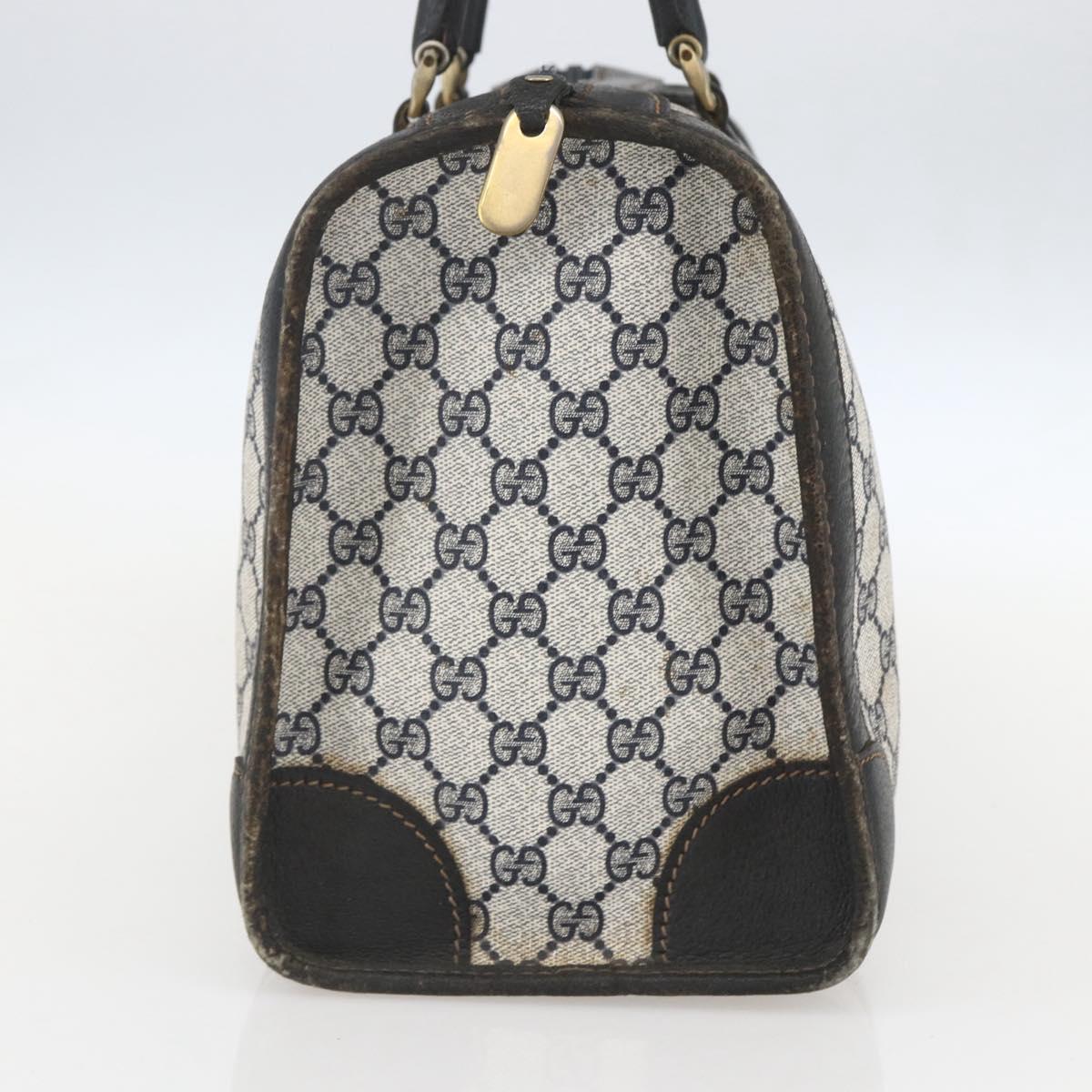 GUCCI GG Supreme Hand Bag PVC Navy Gold Auth ka1142