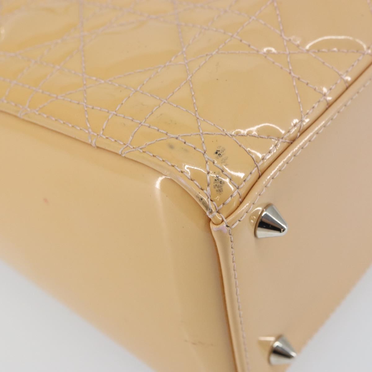 Christian Dior Lady Dior Canage Hand Bag Patent 2way Beige Silver Auth ka1144