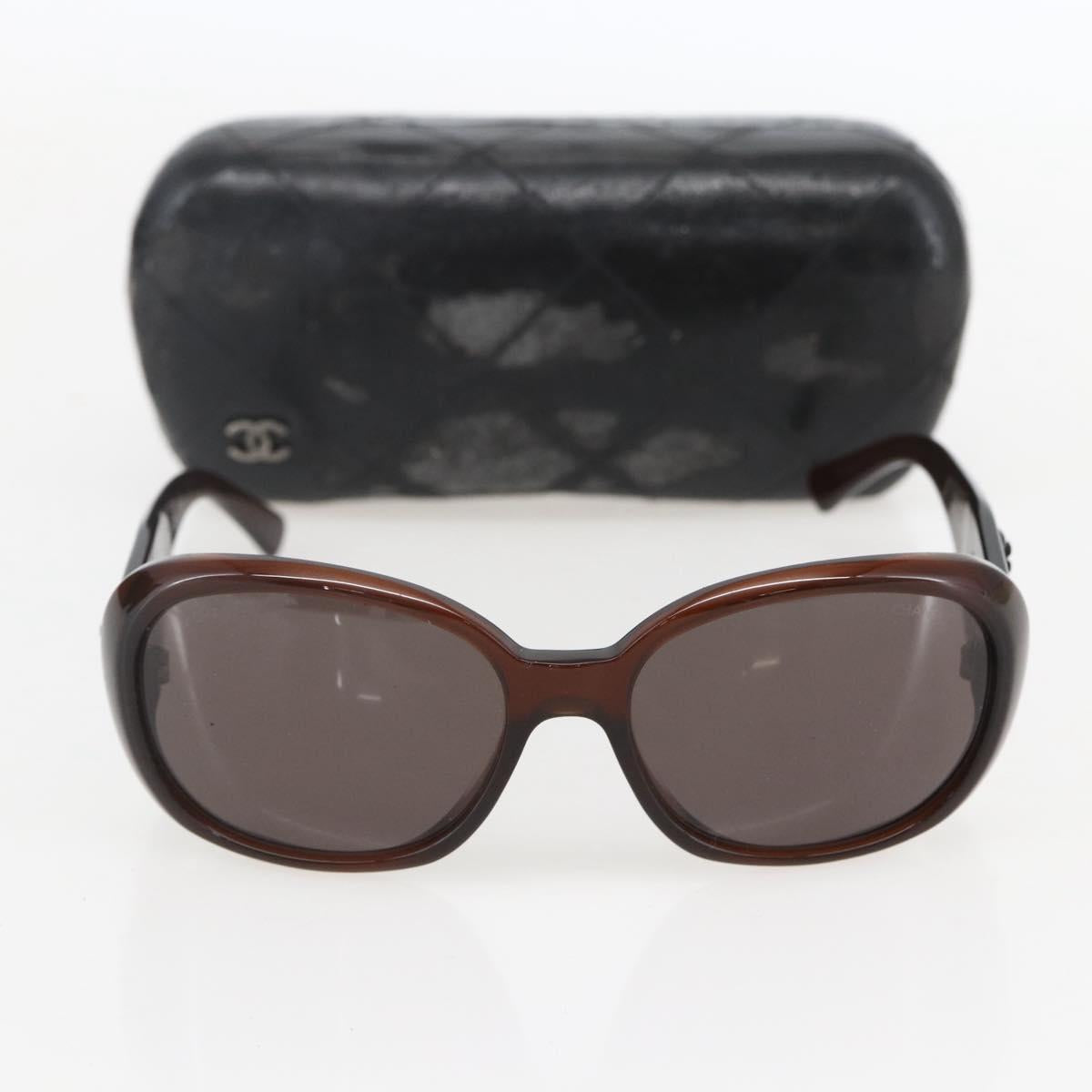 CHANEL Camelia Sunglasses plastic Brown CC Auth ka1148
