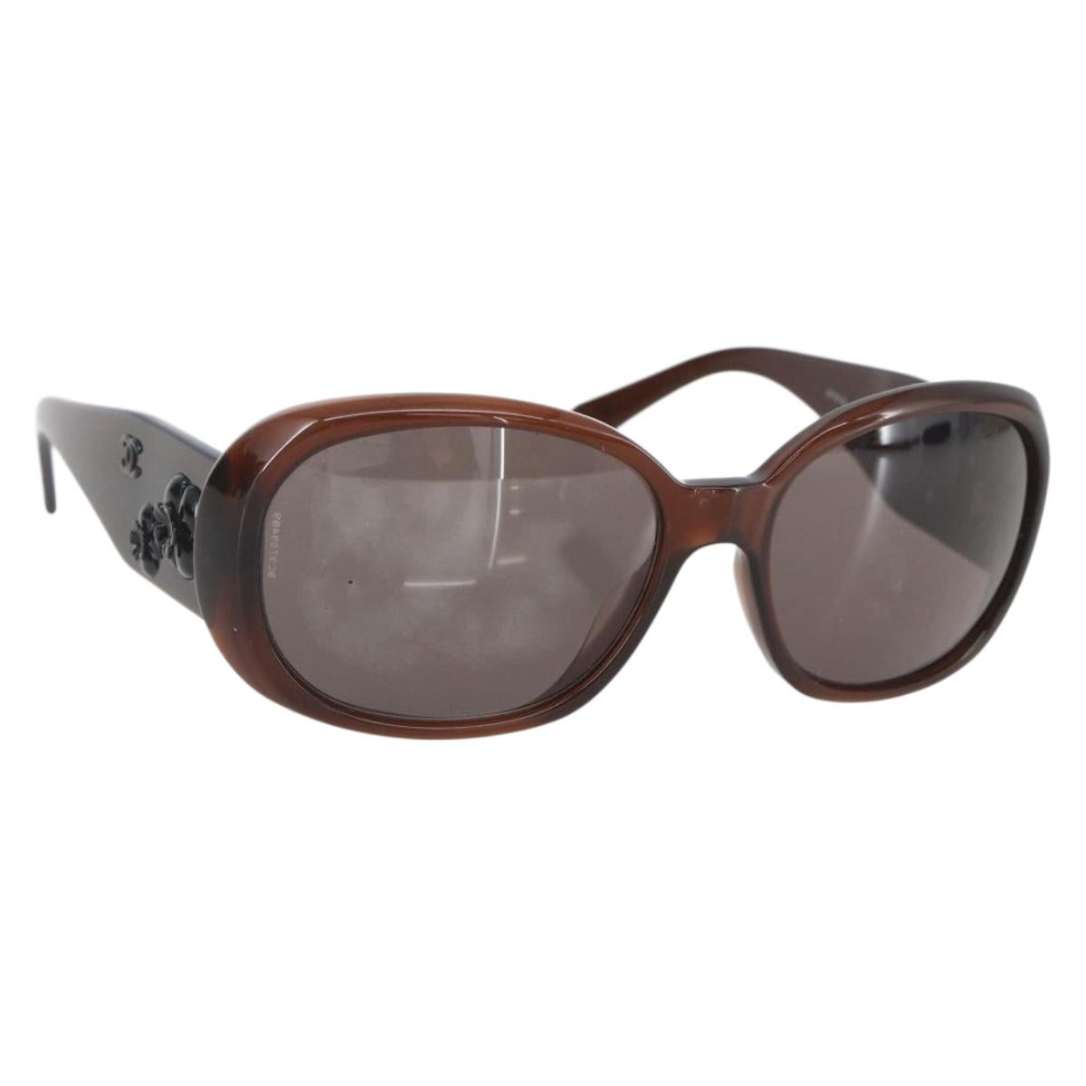 CHANEL Camelia Sunglasses plastic Brown CC Auth ka1148