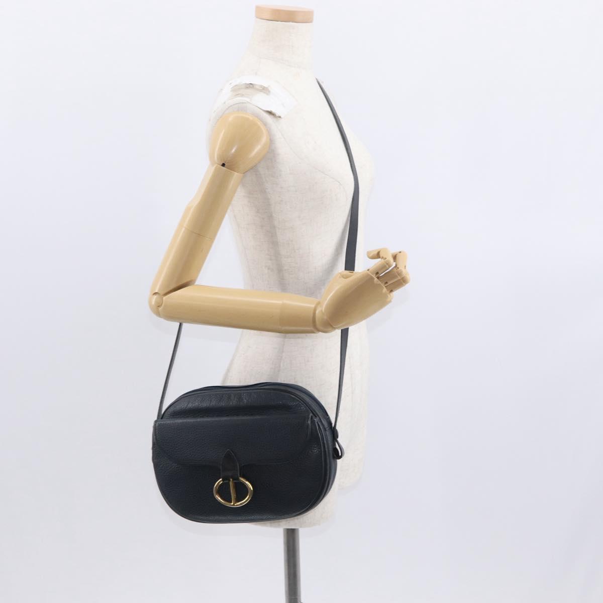 Christian Dior Shoulder Bag Leather Navy Gold Auth ka1151