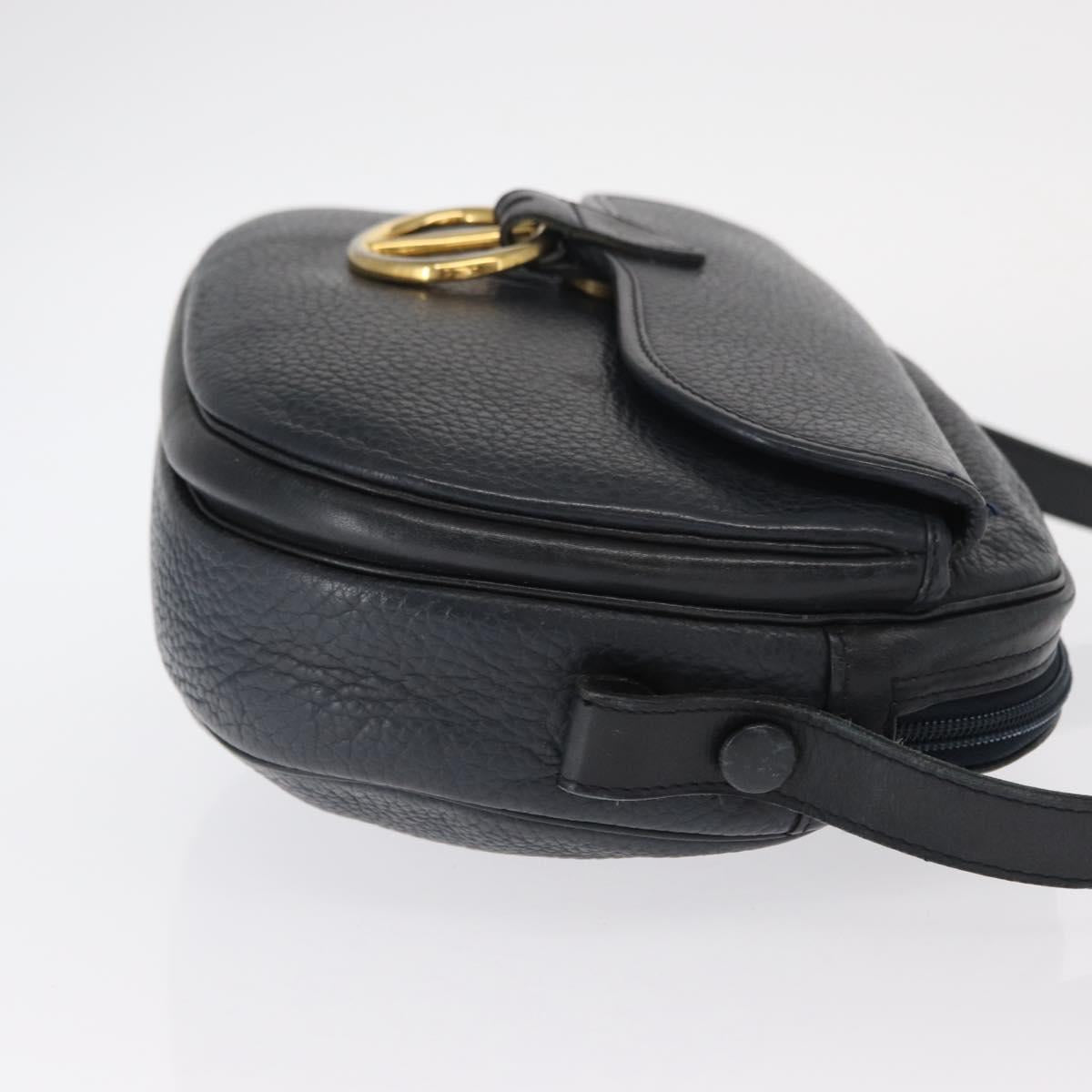 Christian Dior Shoulder Bag Leather Navy Gold Auth ka1151