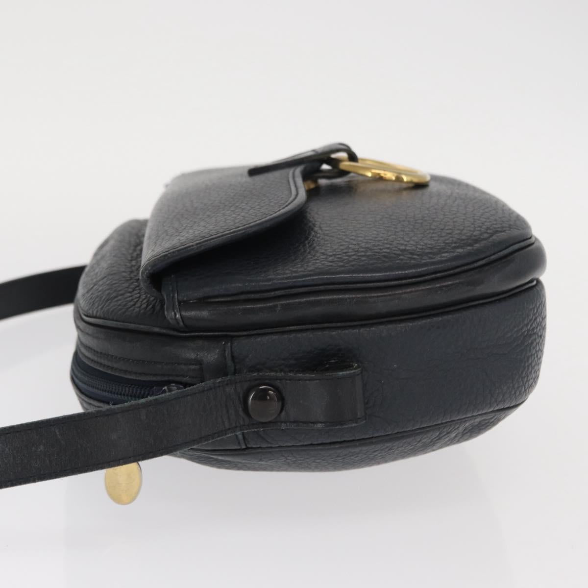 Christian Dior Shoulder Bag Leather Navy Gold Auth ka1151