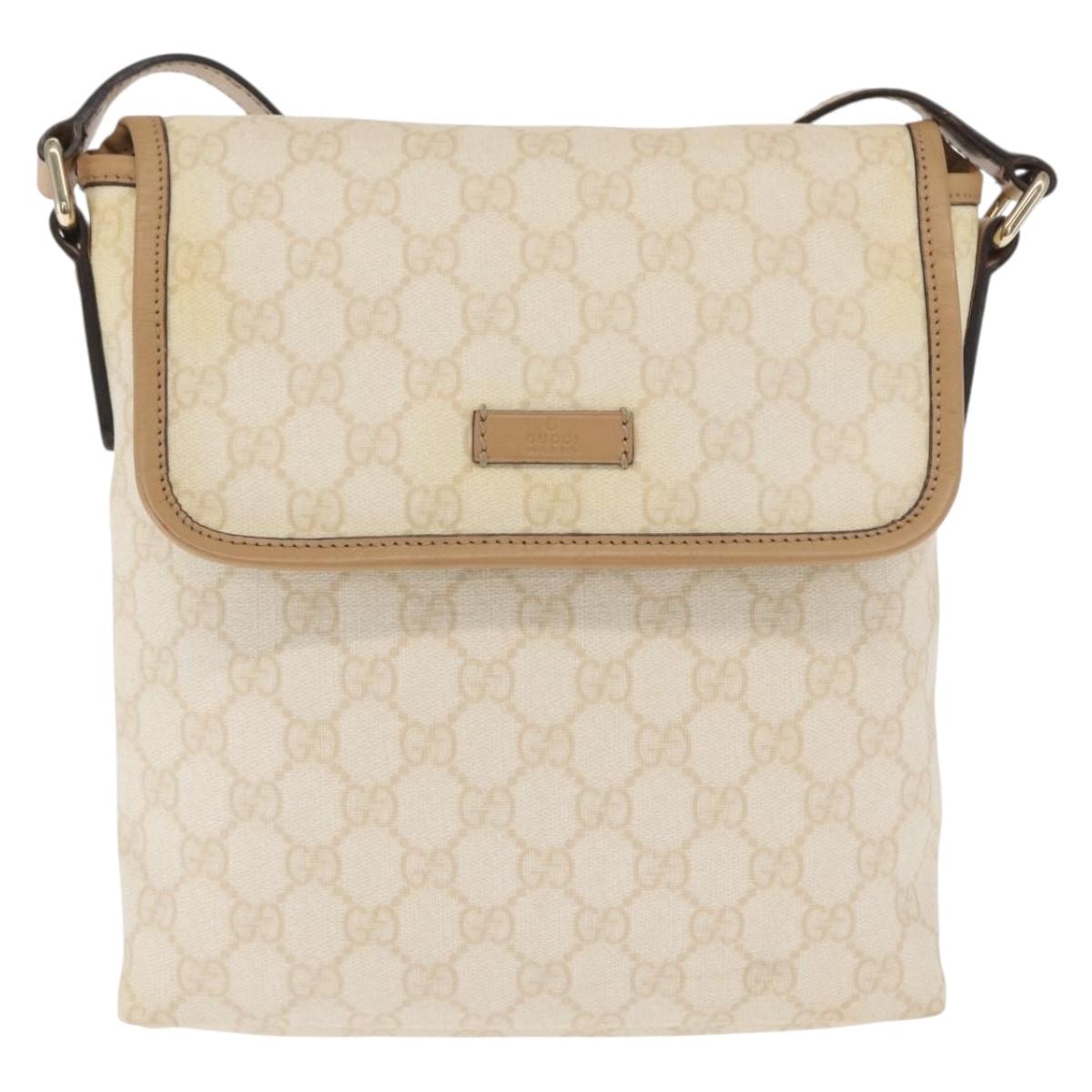 GUCCI GG Supreme Shoulder Bag PVC White Gold 223666 Auth ka1153