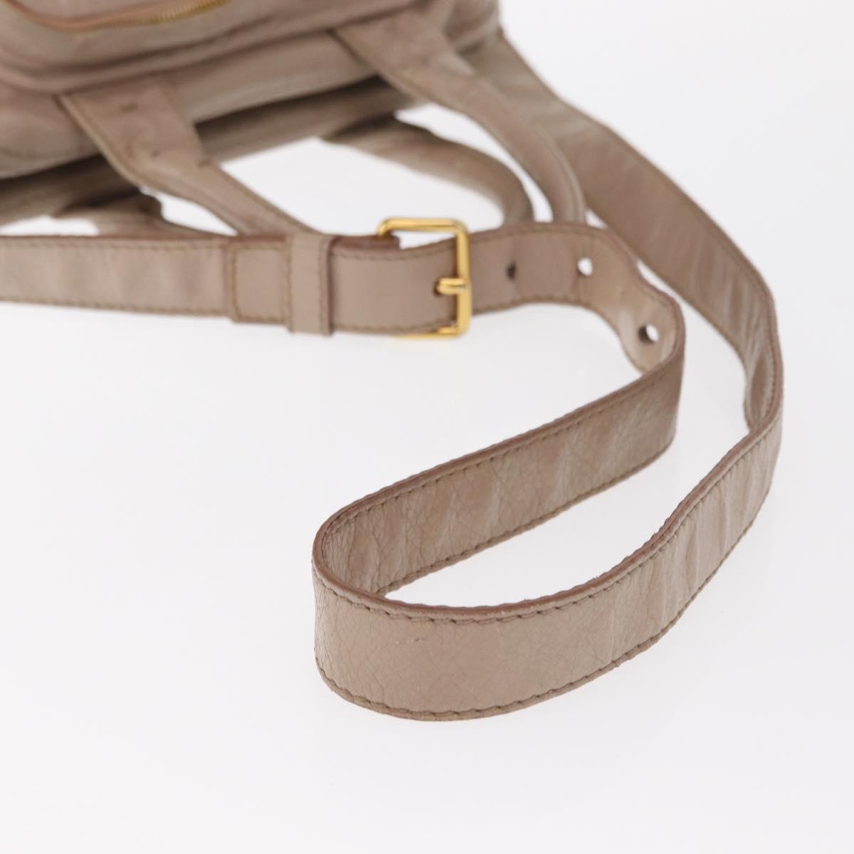 PRADA Hand Bag Leather 2way Beige Gold Auth ka1158