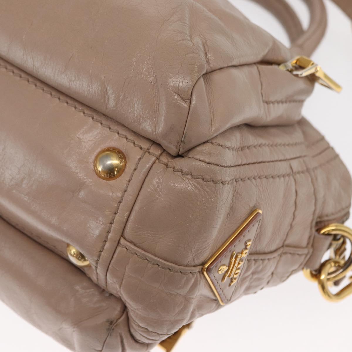 PRADA Hand Bag Leather 2way Beige Gold Auth ka1158