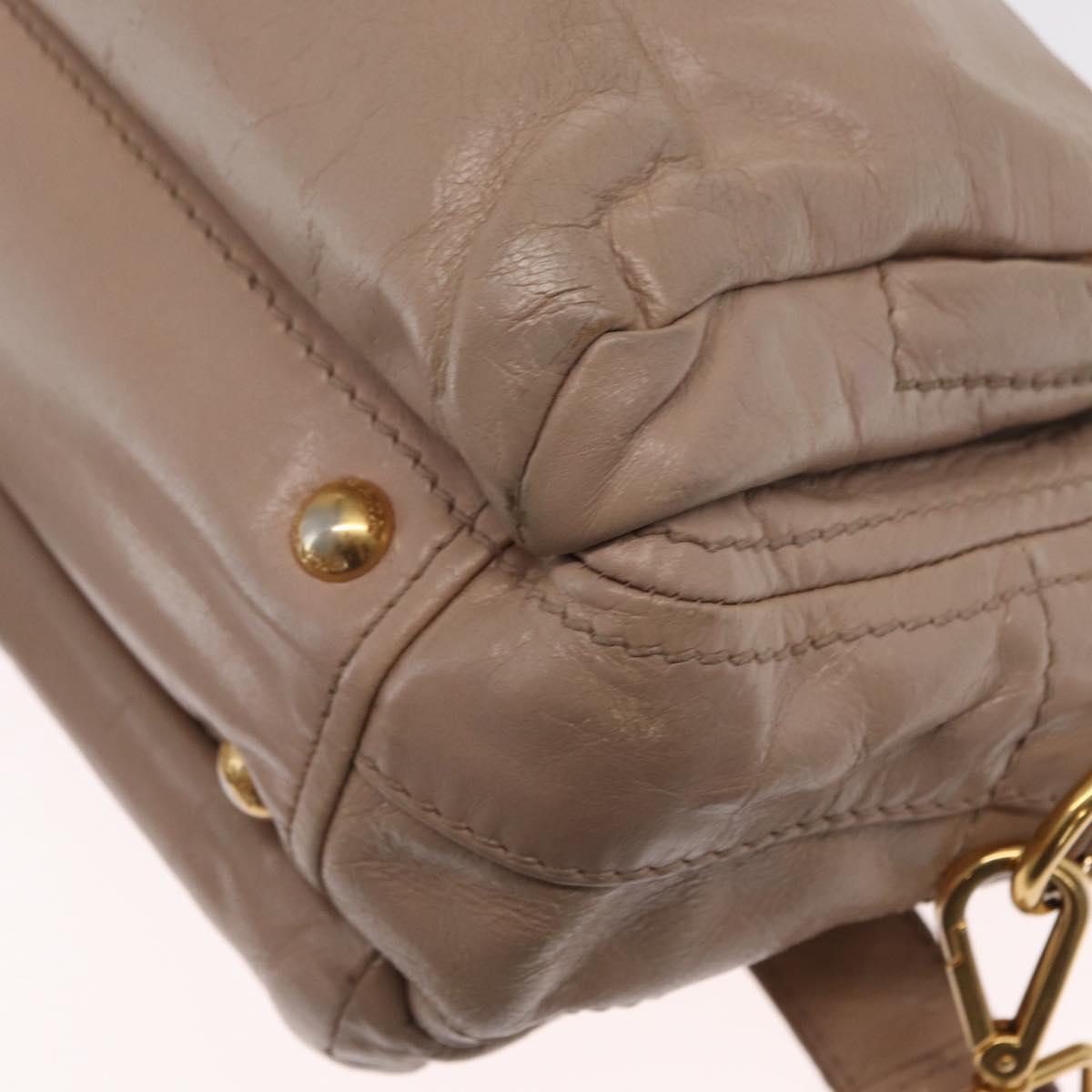 PRADA Hand Bag Leather 2way Beige Gold Auth ka1158