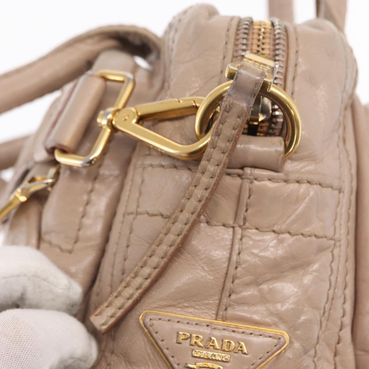 PRADA Hand Bag Leather 2way Beige Gold Auth ka1158