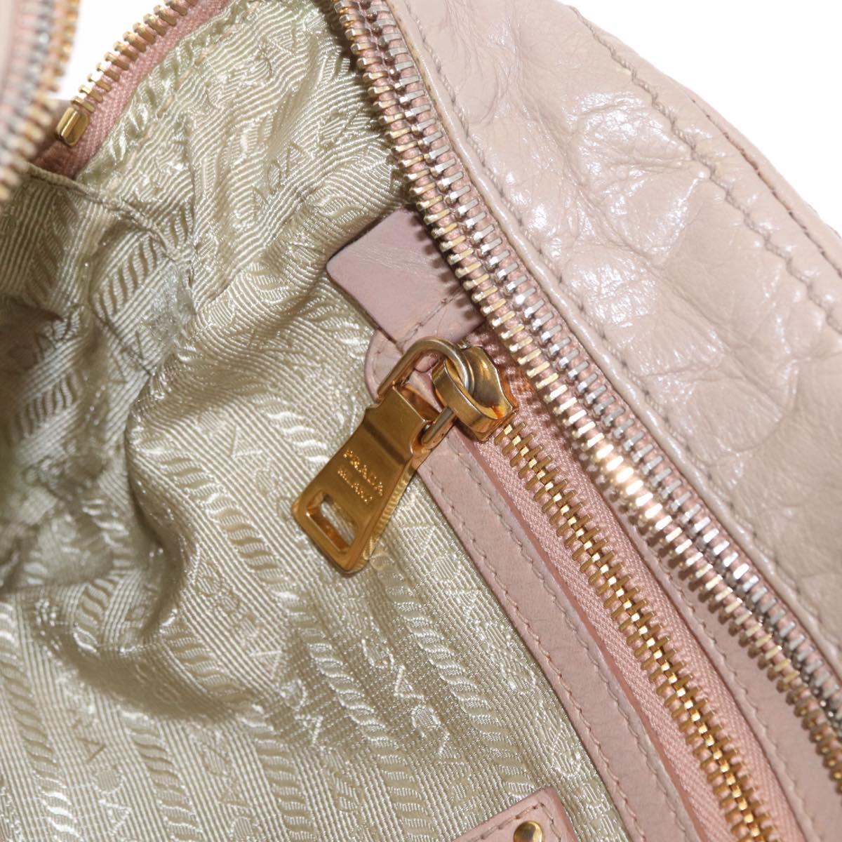 PRADA Hand Bag Leather 2way Beige Gold Auth ka1158