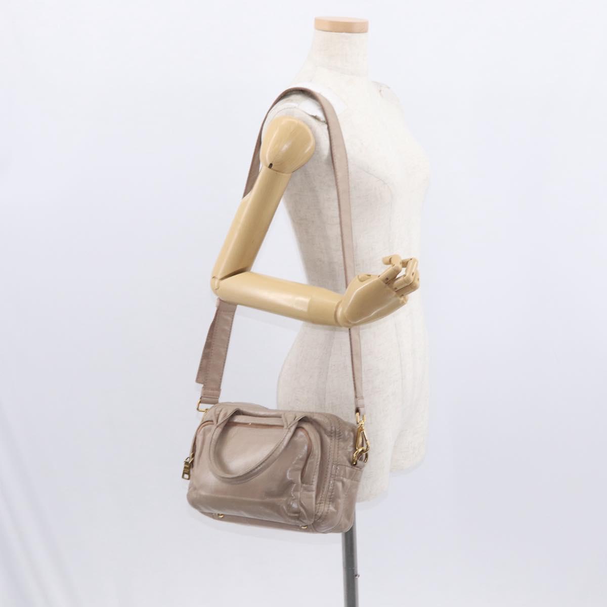 PRADA Hand Bag Leather 2way Beige Gold Auth ka1158