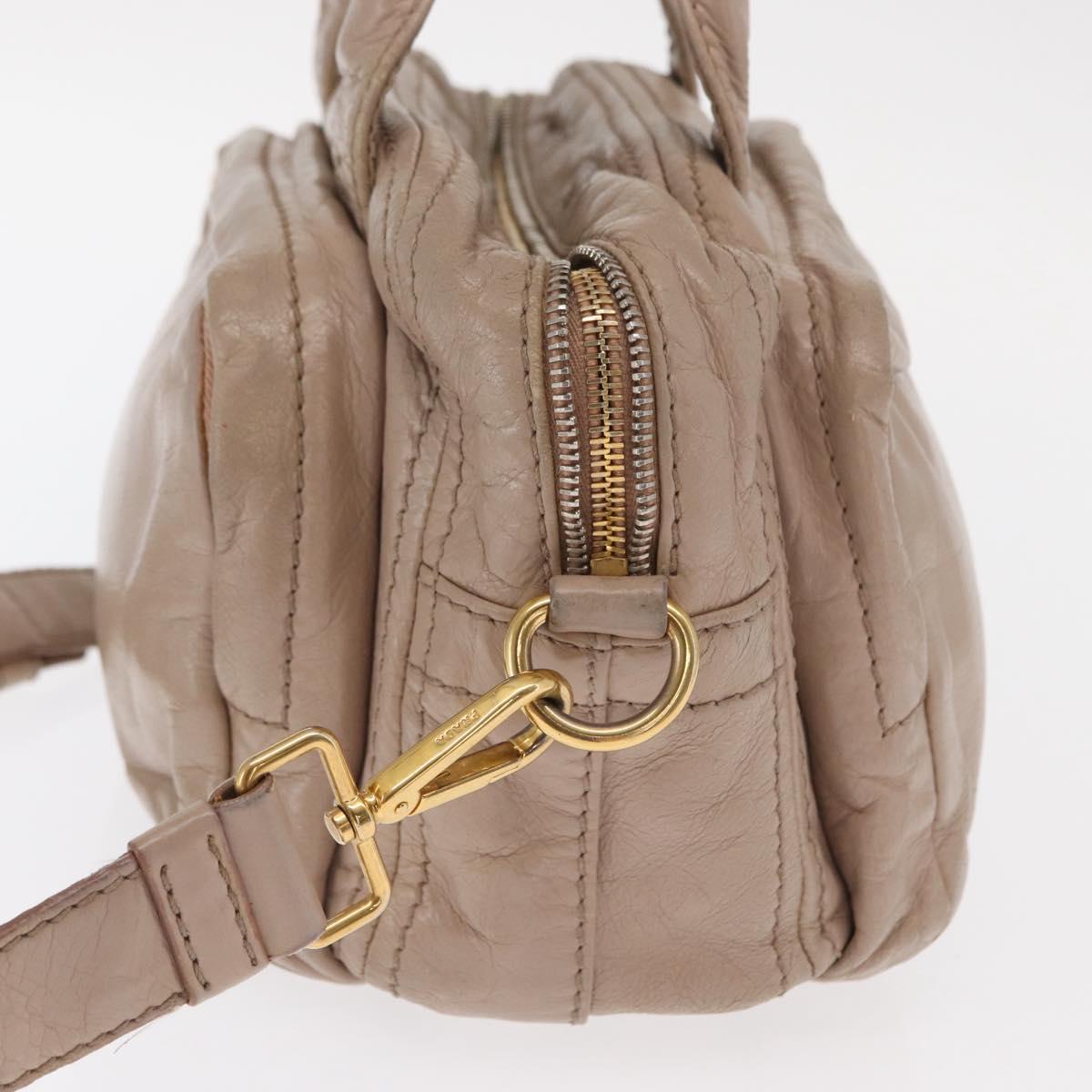 PRADA Hand Bag Leather 2way Beige Gold Auth ka1158