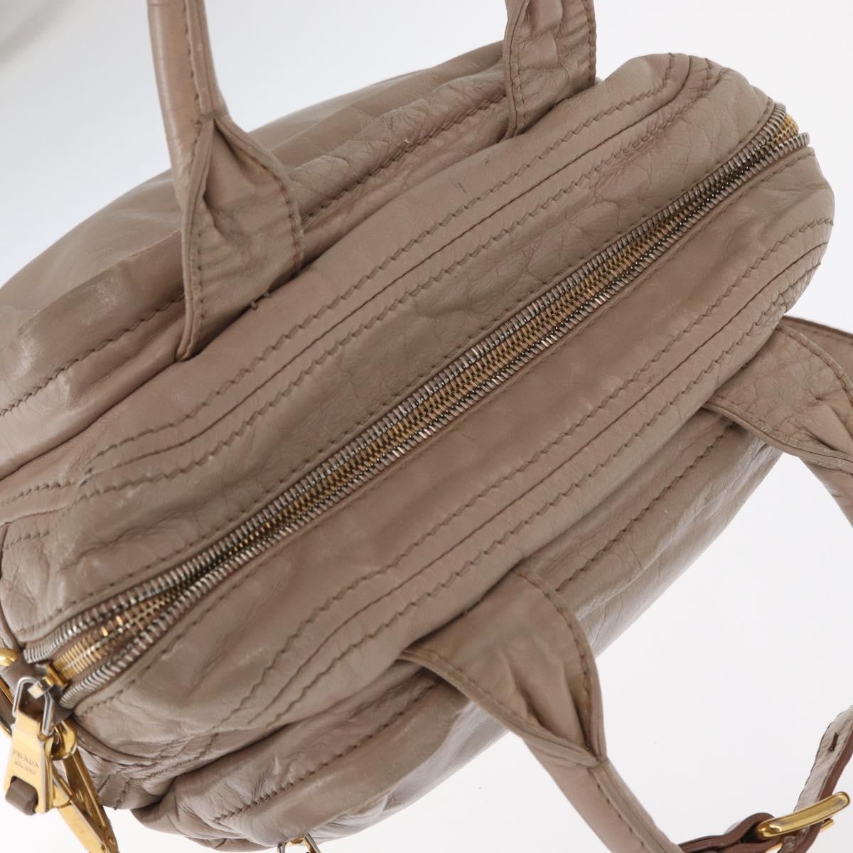 PRADA Hand Bag Leather 2way Beige Gold Auth ka1158