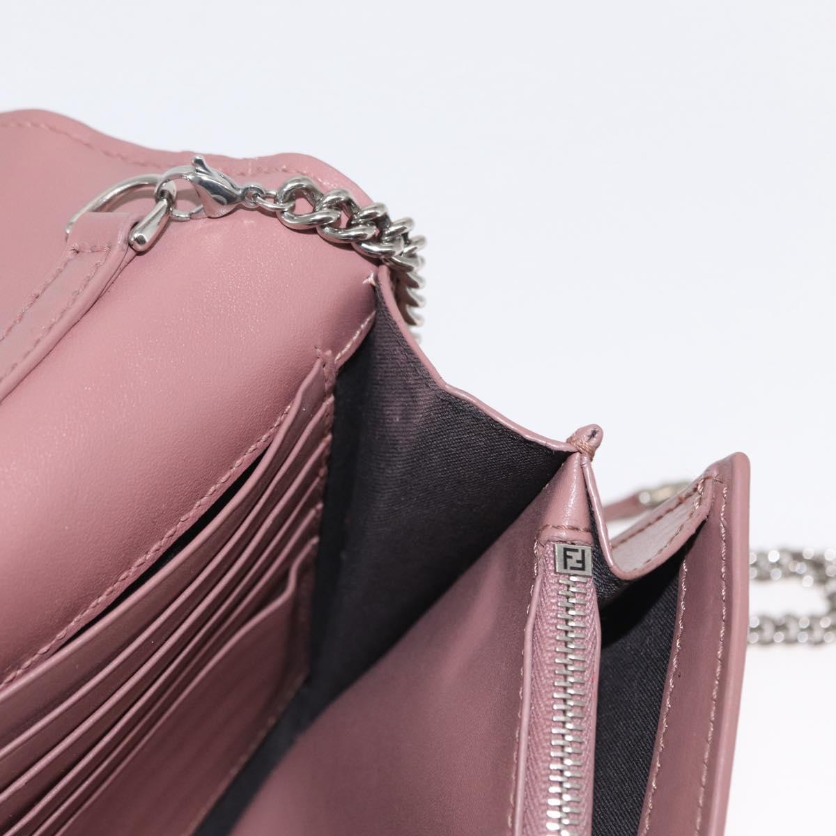 FENDI Chain Shoulder Bag Leather Pink Silver Auth ka1161