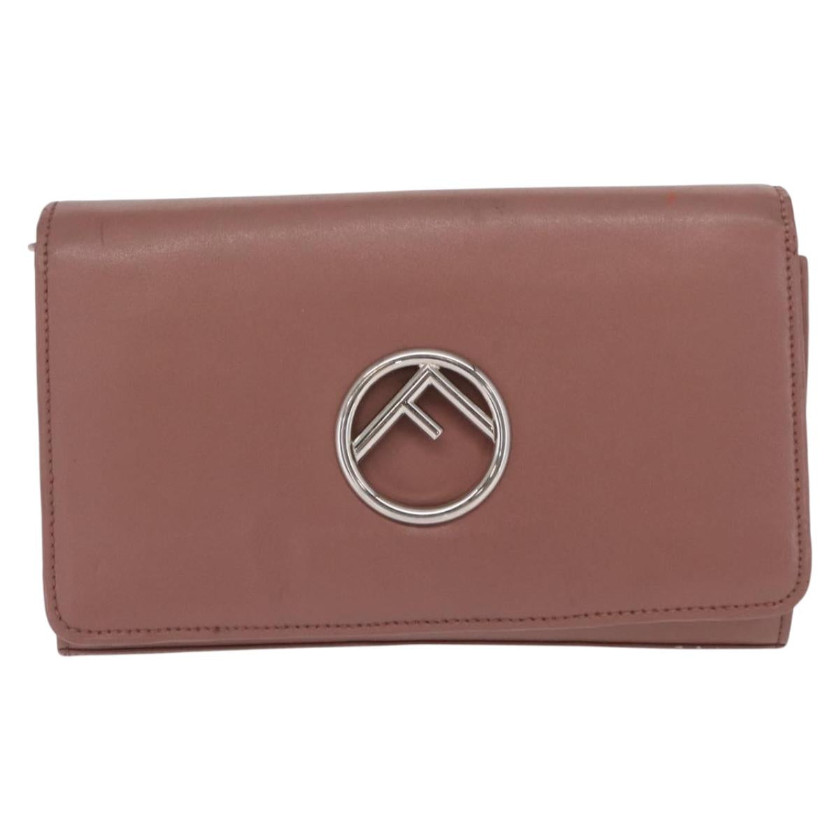 FENDI Chain Shoulder Bag Leather Pink Silver Auth ka1161