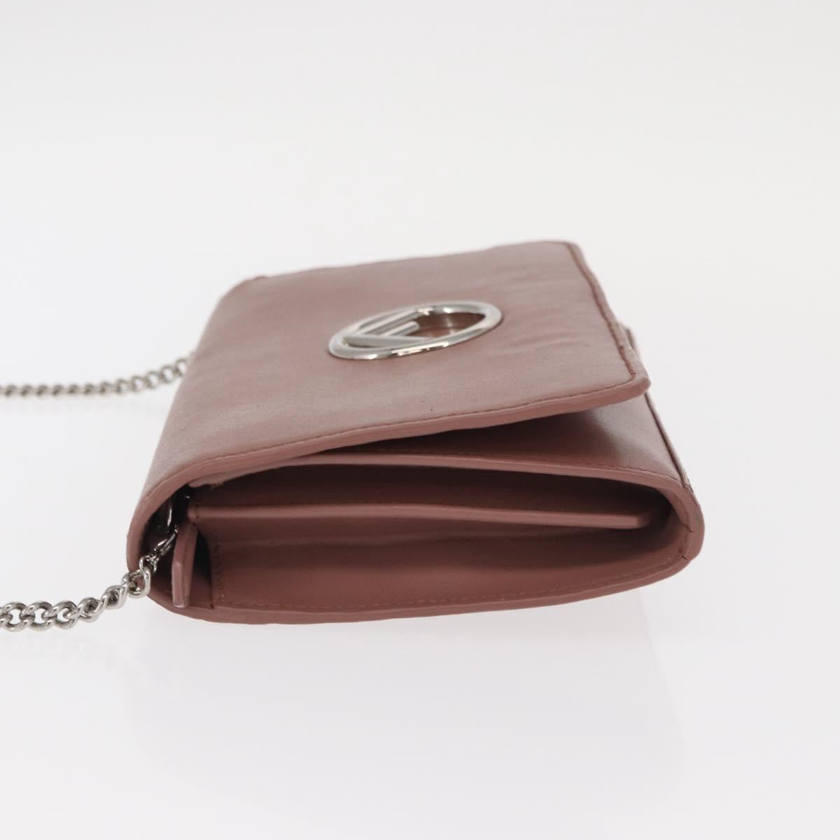 FENDI Chain Shoulder Bag Leather Pink Silver Auth ka1161