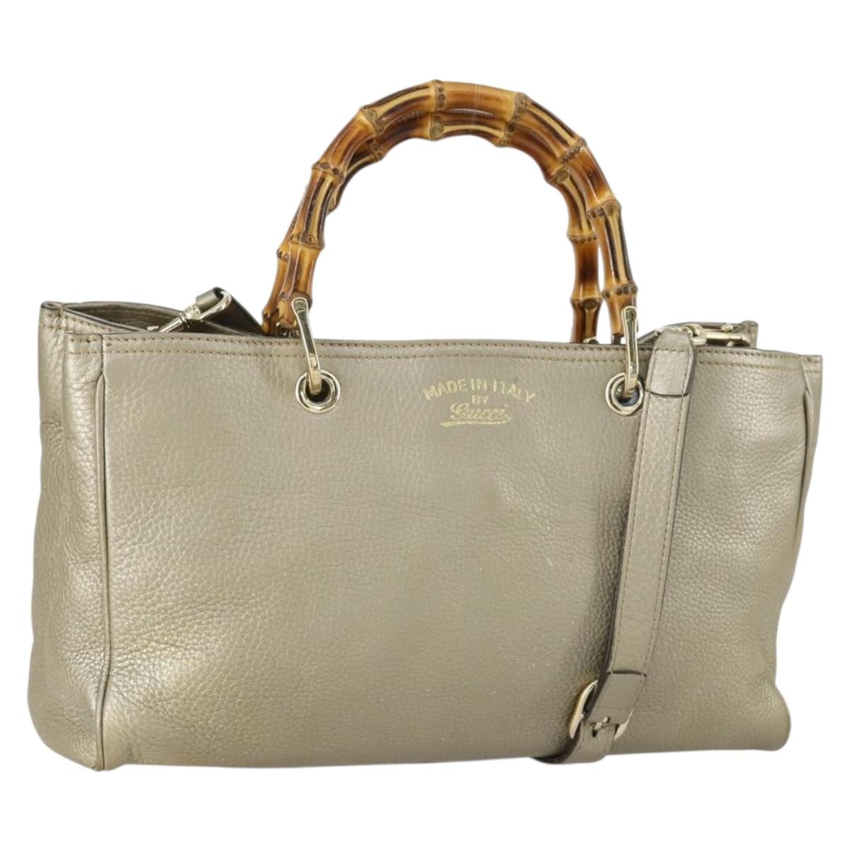 GUCCI Bamboo Hand Bag Leather 2way Beige Gold 323660 Auth ka1163