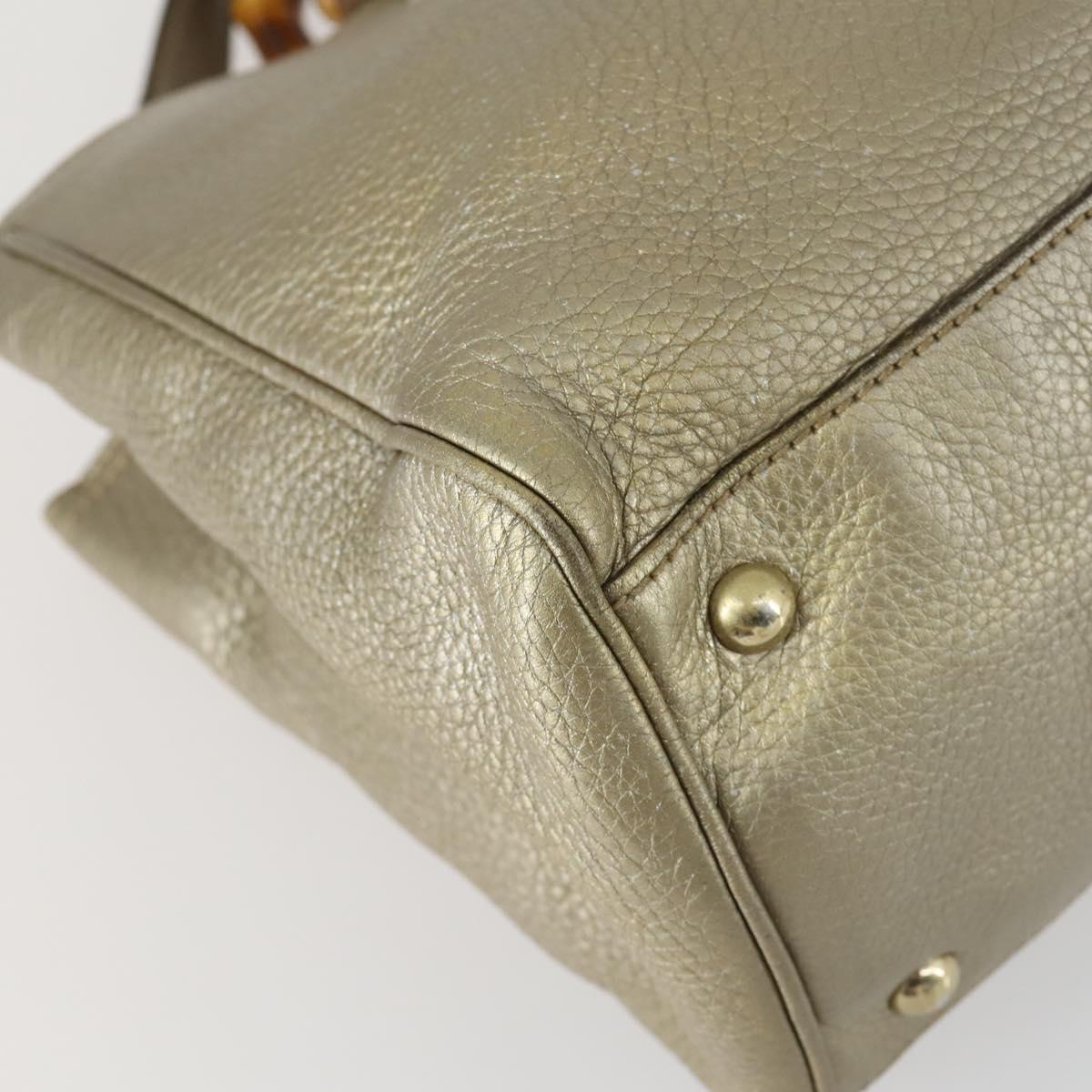 GUCCI Bamboo Hand Bag Leather 2way Beige Gold 323660 Auth ka1163