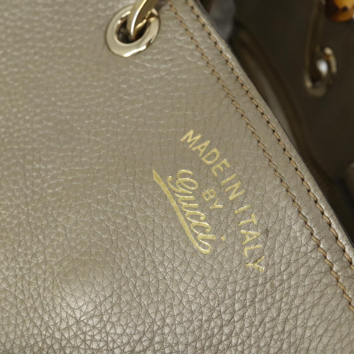 GUCCI Bamboo Hand Bag Leather 2way Beige Gold 323660 Auth ka1163