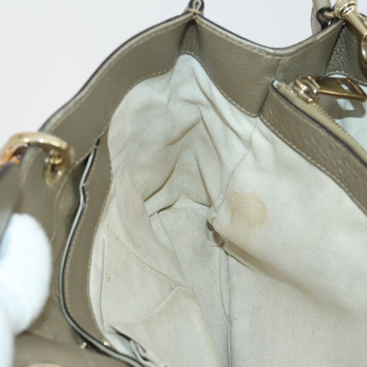 GUCCI Bamboo Hand Bag Leather 2way Beige Gold 323660 Auth ka1163