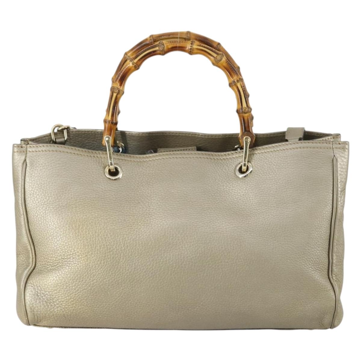 GUCCI Bamboo Hand Bag Leather 2way Beige Gold 323660 Auth ka1163