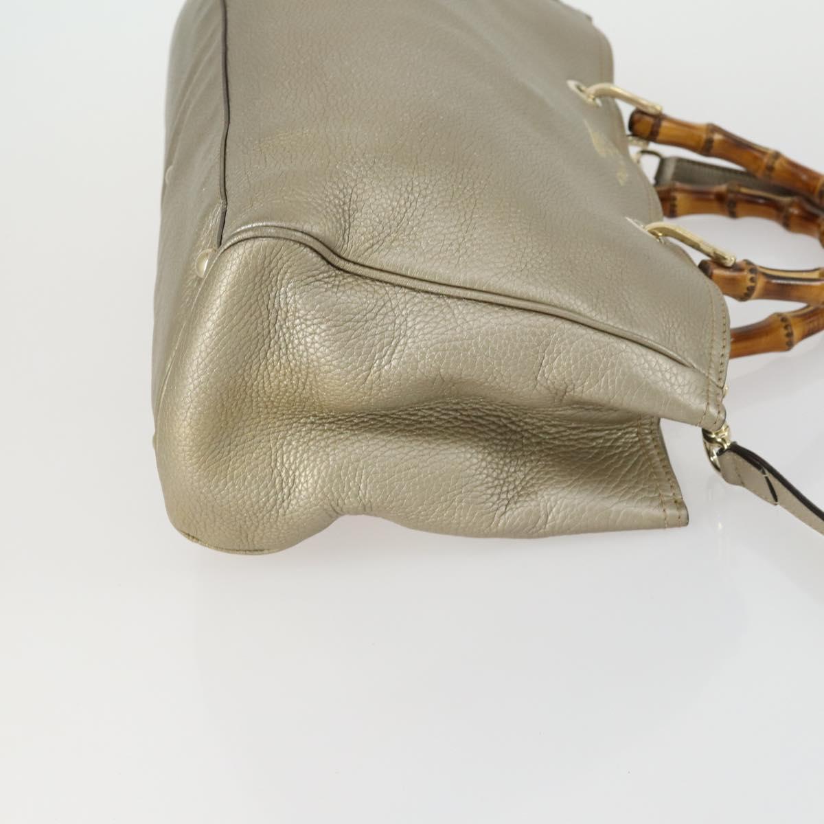 GUCCI Bamboo Hand Bag Leather 2way Beige Gold 323660 Auth ka1163