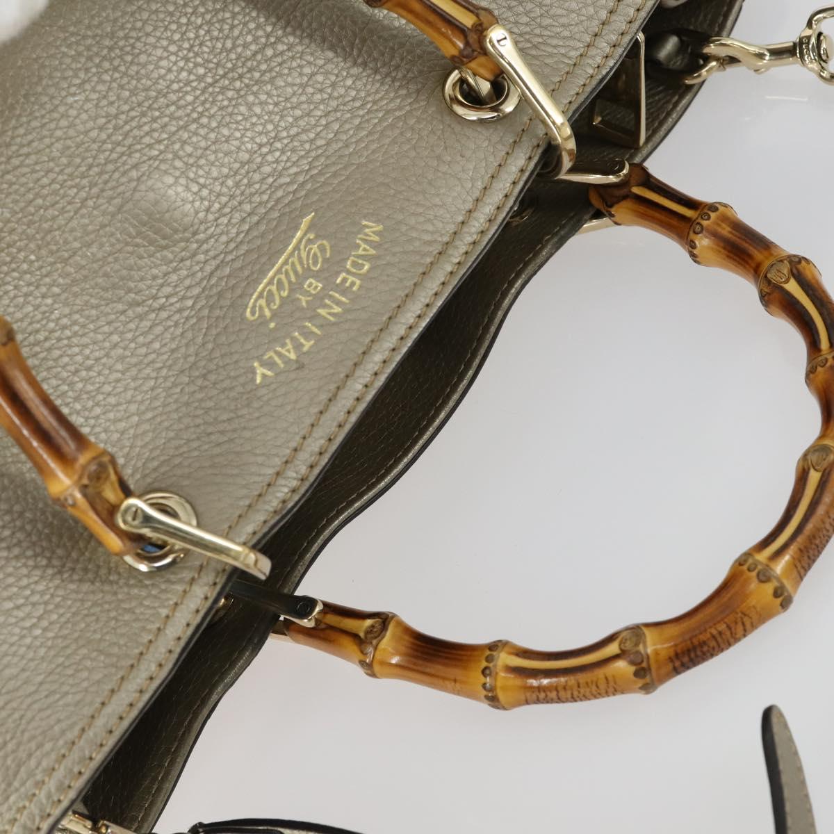 GUCCI Bamboo Hand Bag Leather 2way Beige Gold 323660 Auth ka1163