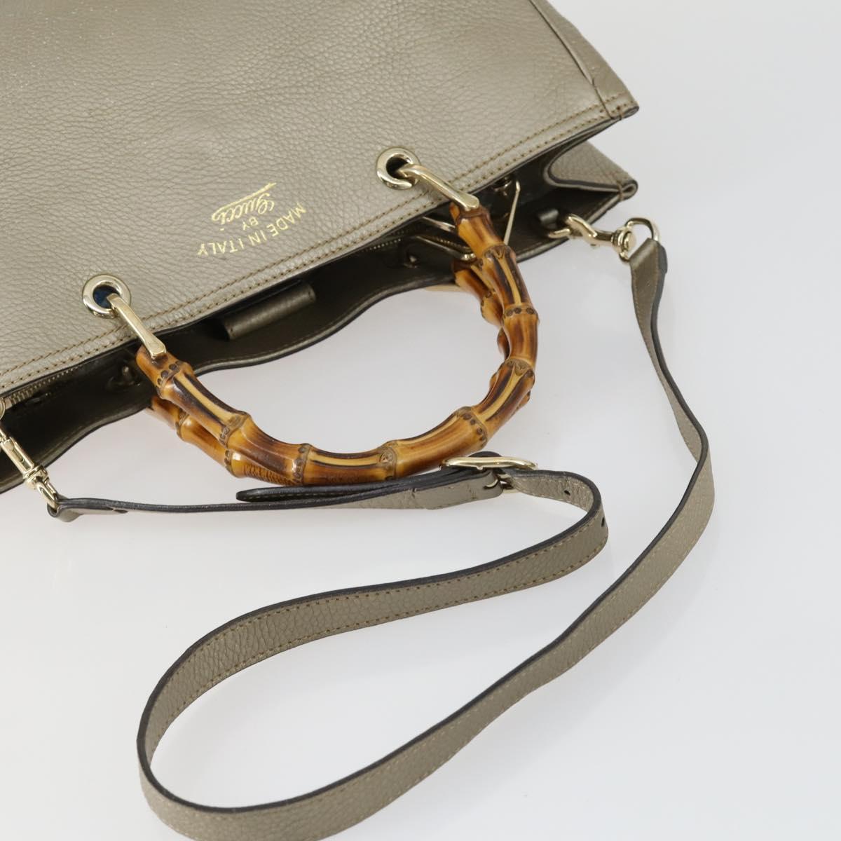 GUCCI Bamboo Hand Bag Leather 2way Beige Gold 323660 Auth ka1163