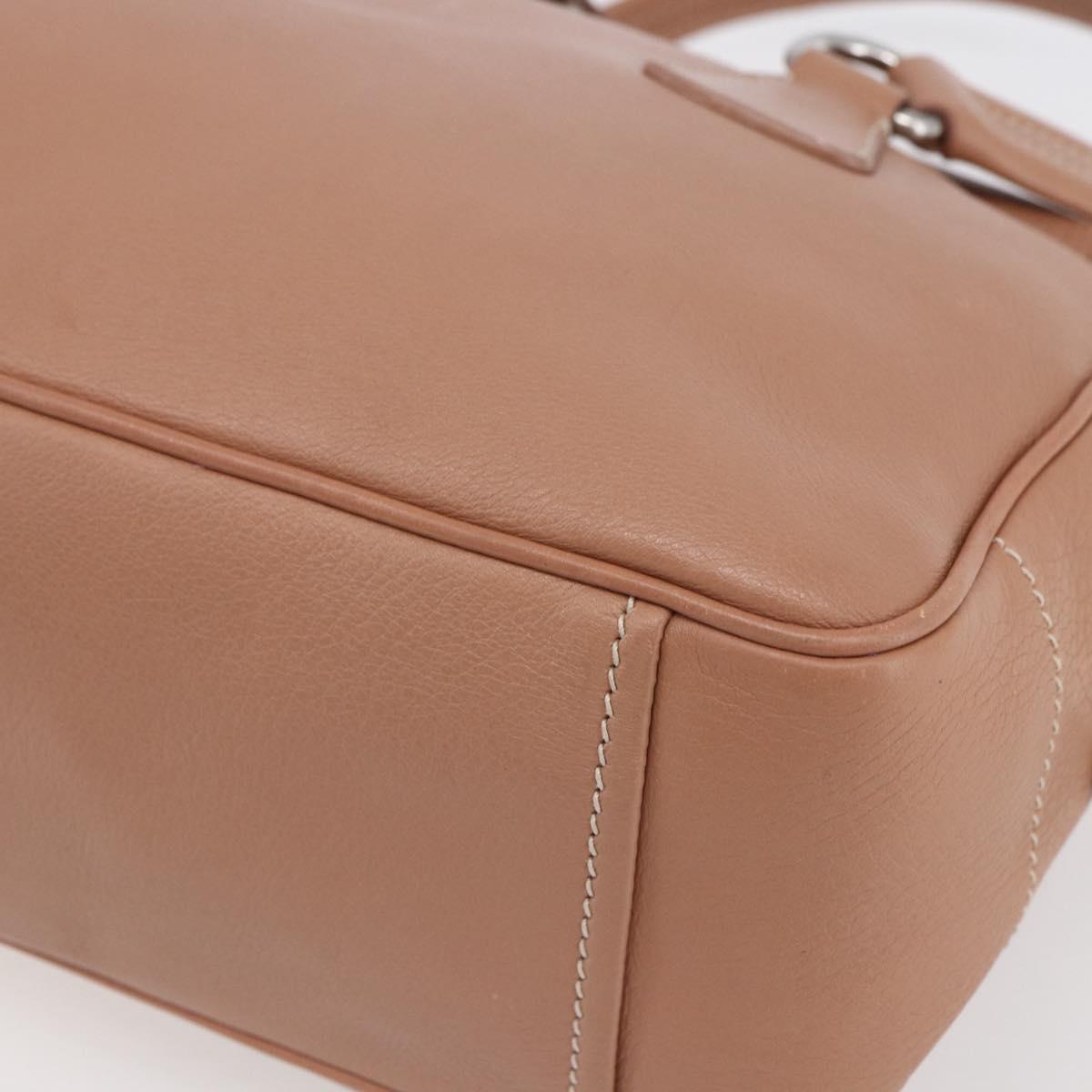 PRADA Hand Bag Leather Silver Beige Auth ka117