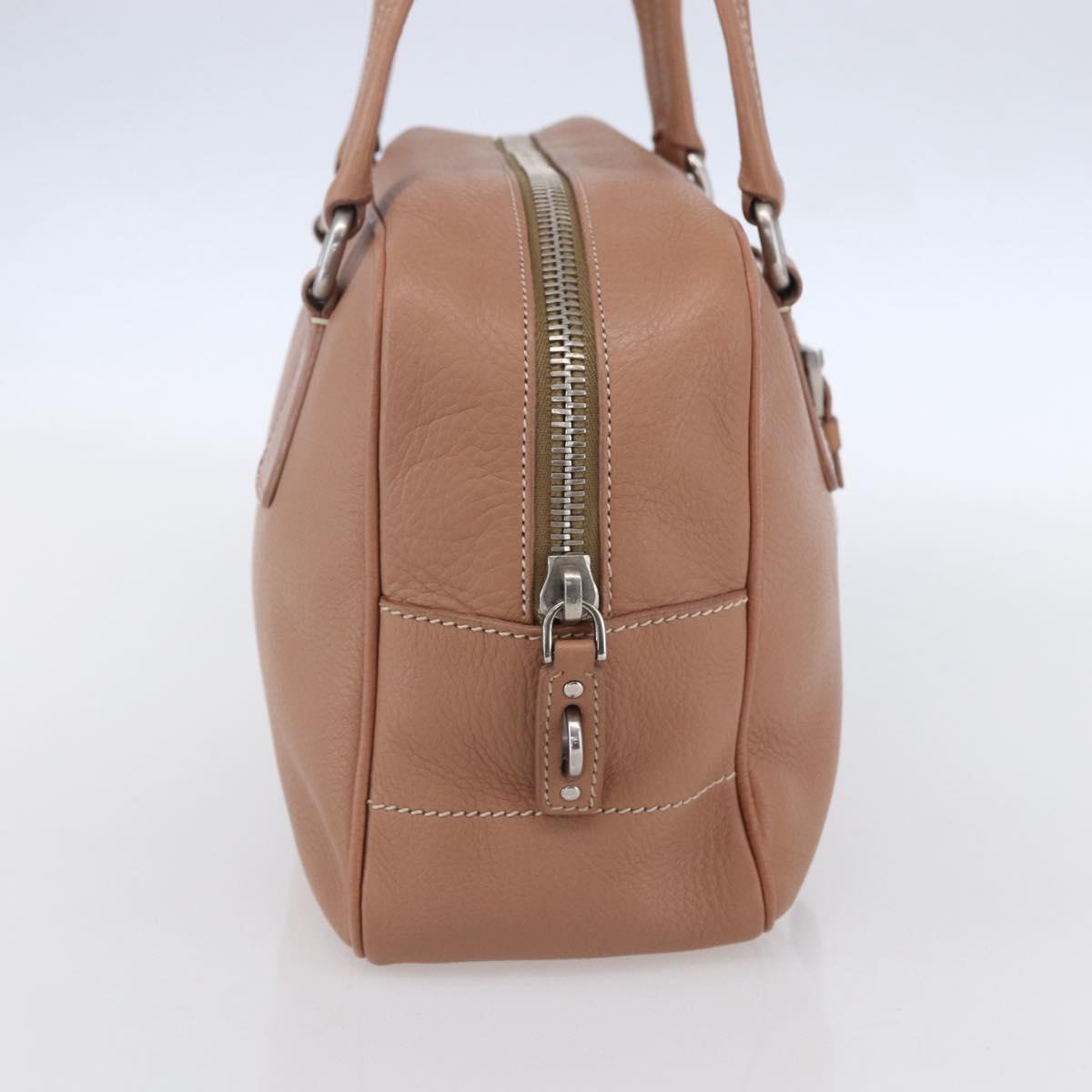 PRADA Hand Bag Leather Silver Beige Auth ka117