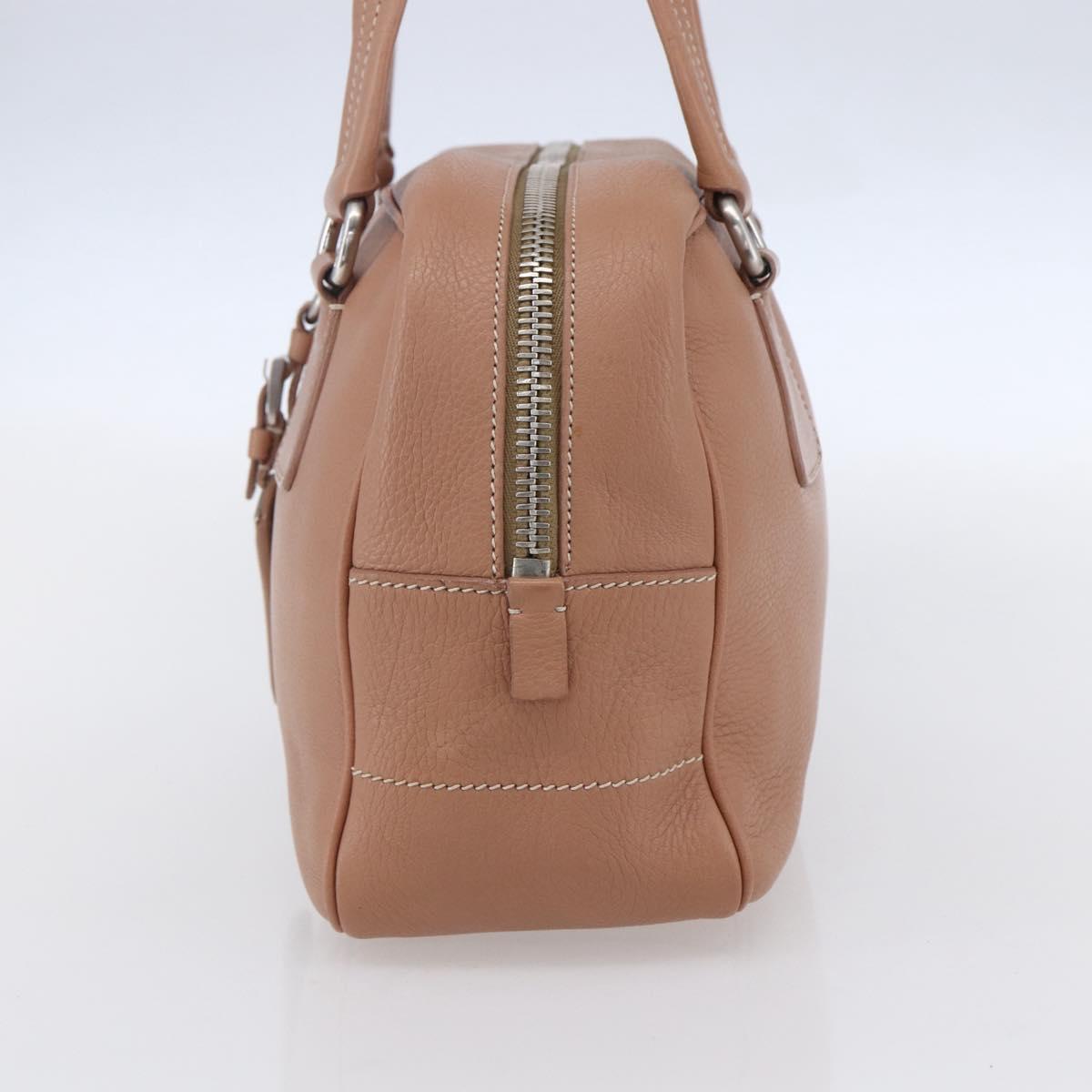 PRADA Hand Bag Leather Silver Beige Auth ka117