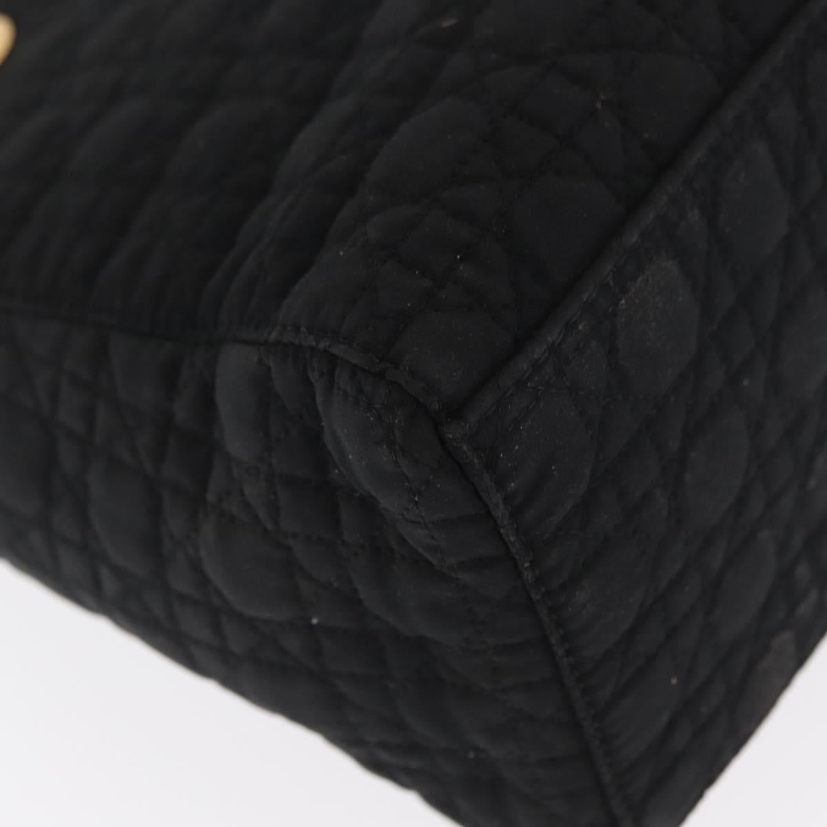 Christian Dior Lady Dior Canage Hand Bag Nylon Black Gold Auth ka1172