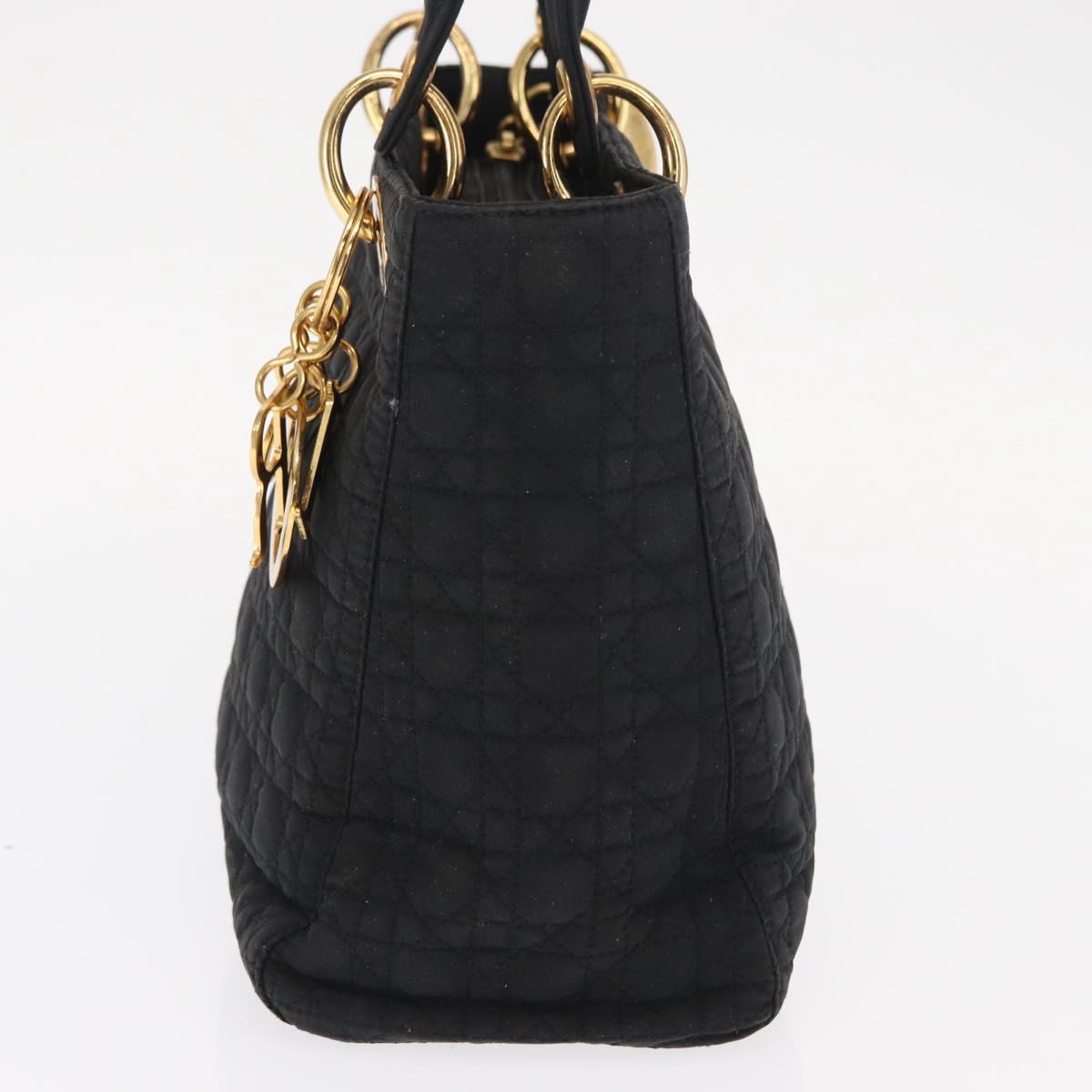 Christian Dior Lady Dior Canage Hand Bag Nylon Black Gold Auth ka1172