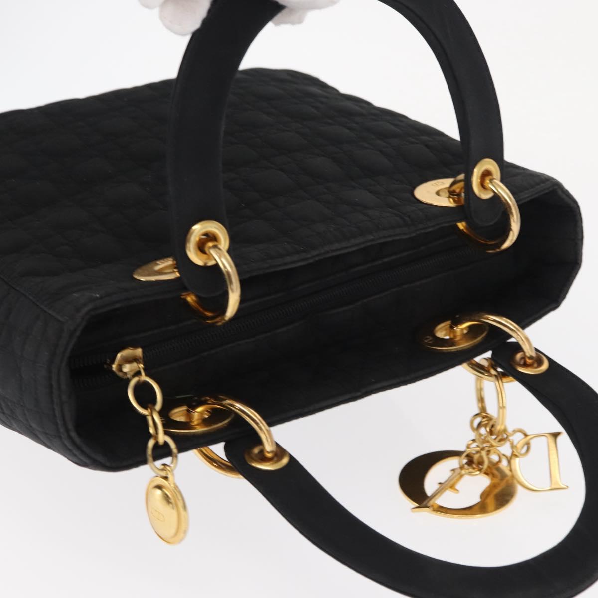 Christian Dior Lady Dior Canage Hand Bag Nylon Black Gold Auth ka1172