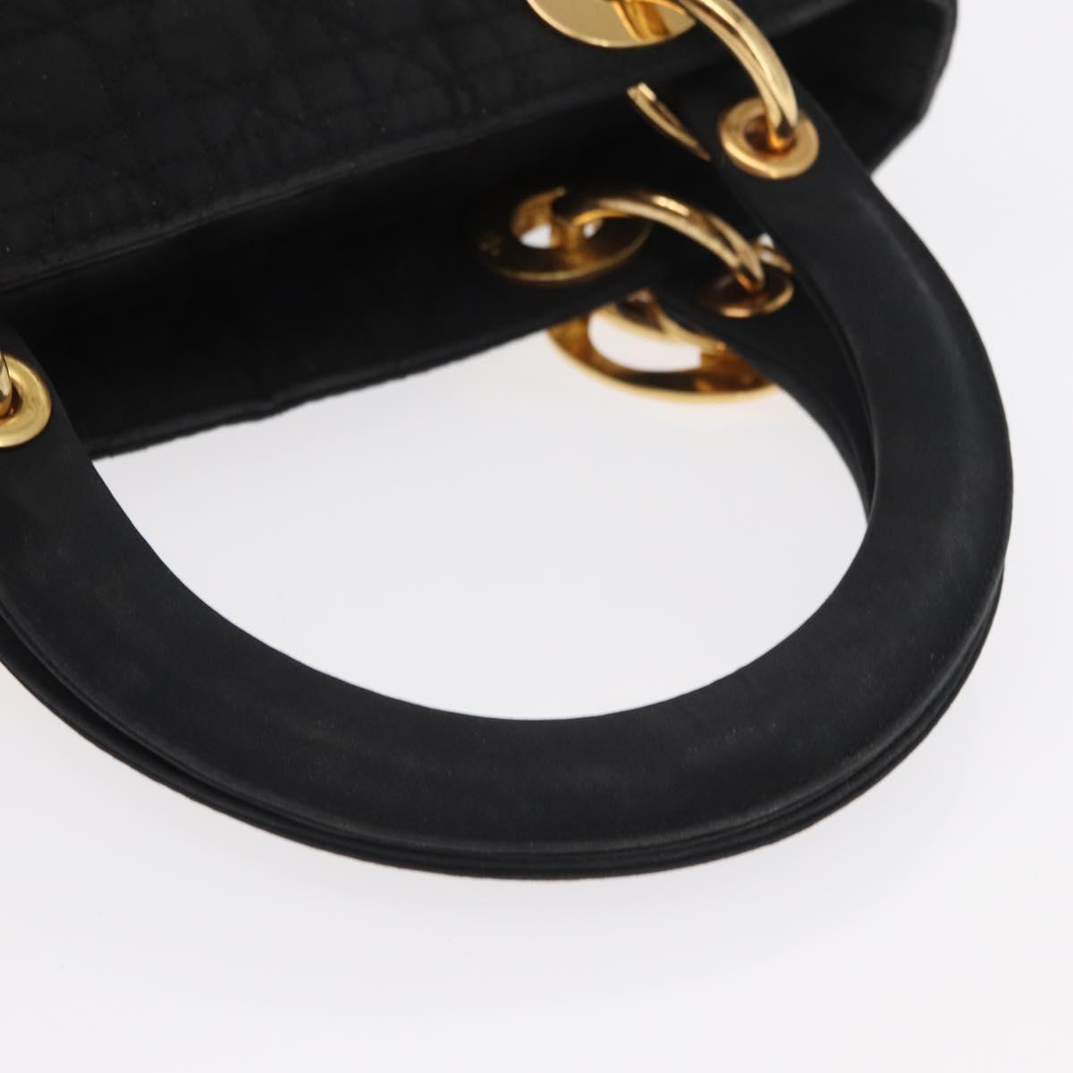 Christian Dior Lady Dior Canage Hand Bag Nylon Black Gold Auth ka1172
